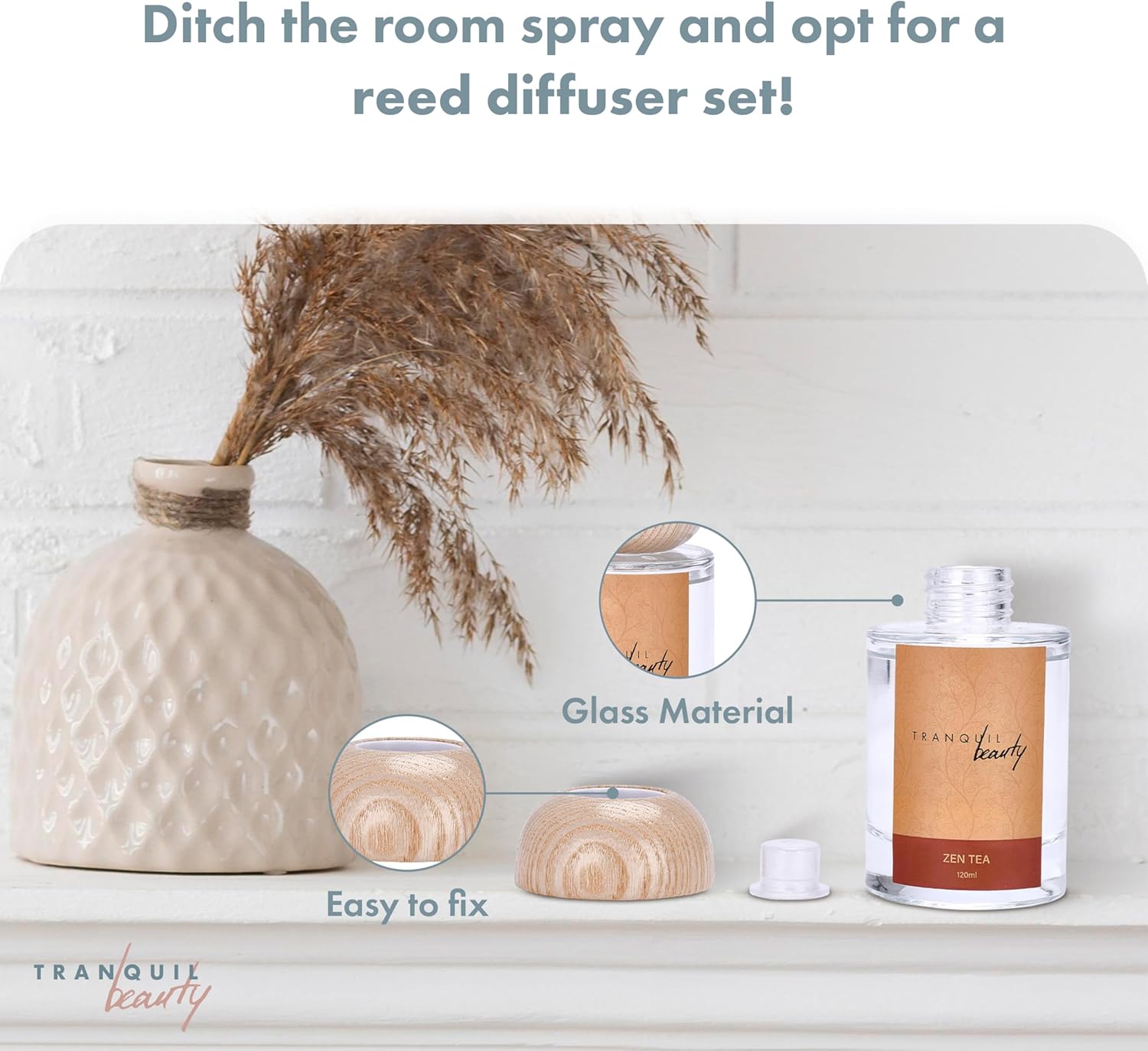 TranquilBeauty Zen Tea Scented Reed Diffuser Set
