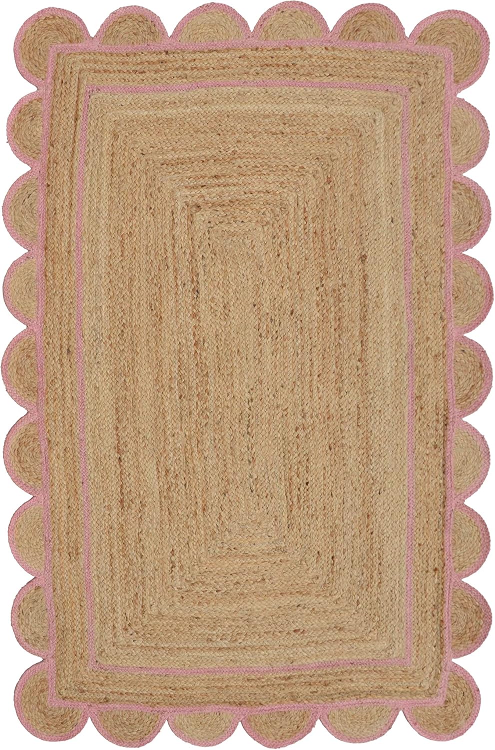 Scallop Pattern Jute Bohemian Area Rug 2x3 Light Pink