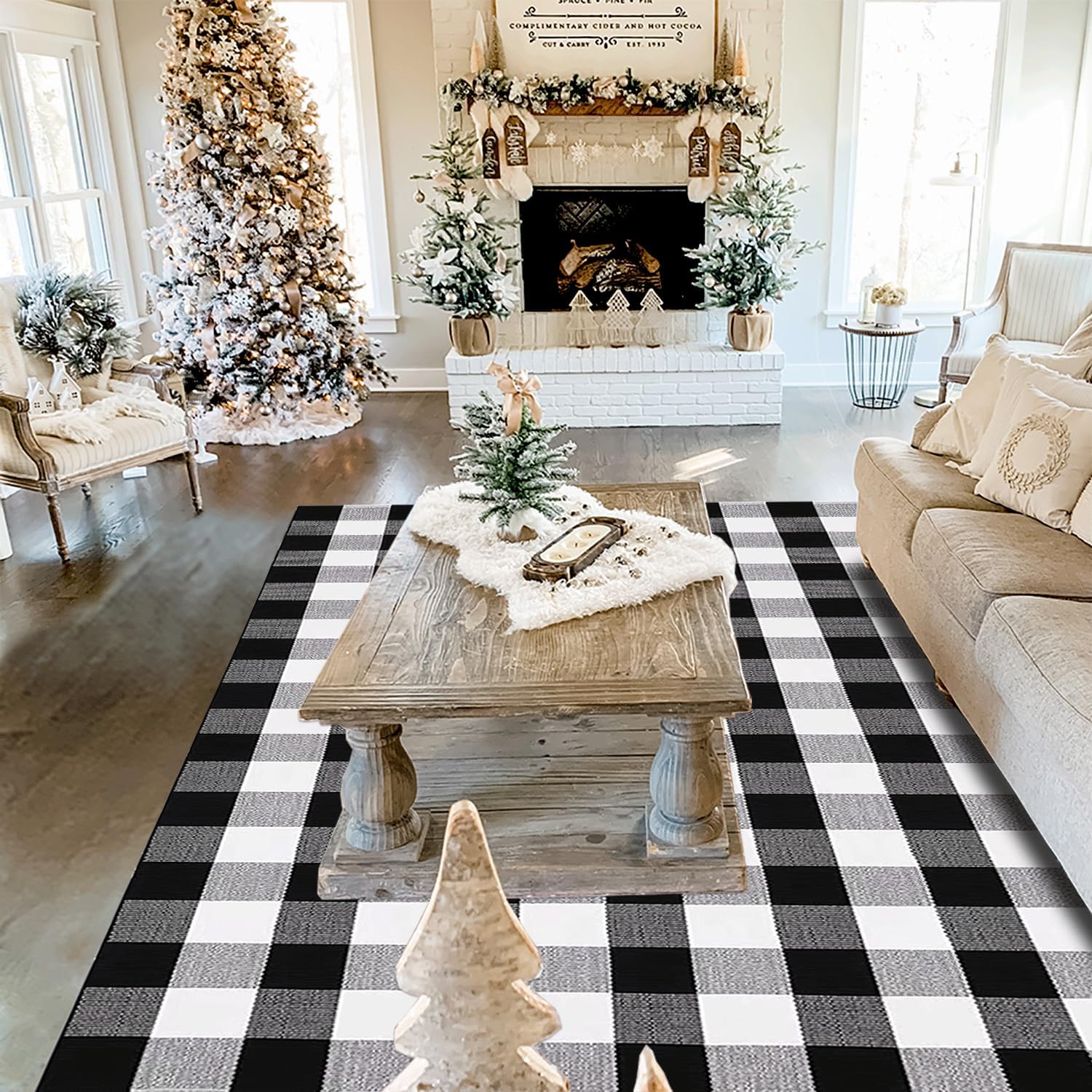 HOYIJA Buffalo Plaid Area Rug 4x6 Black White Checkered Carpet
