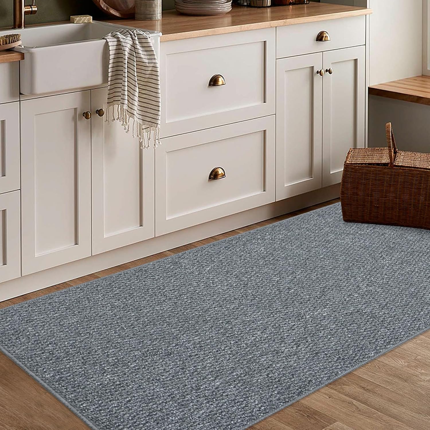 Lacomfy 2x4ft Grey Faux Jute Area Rug