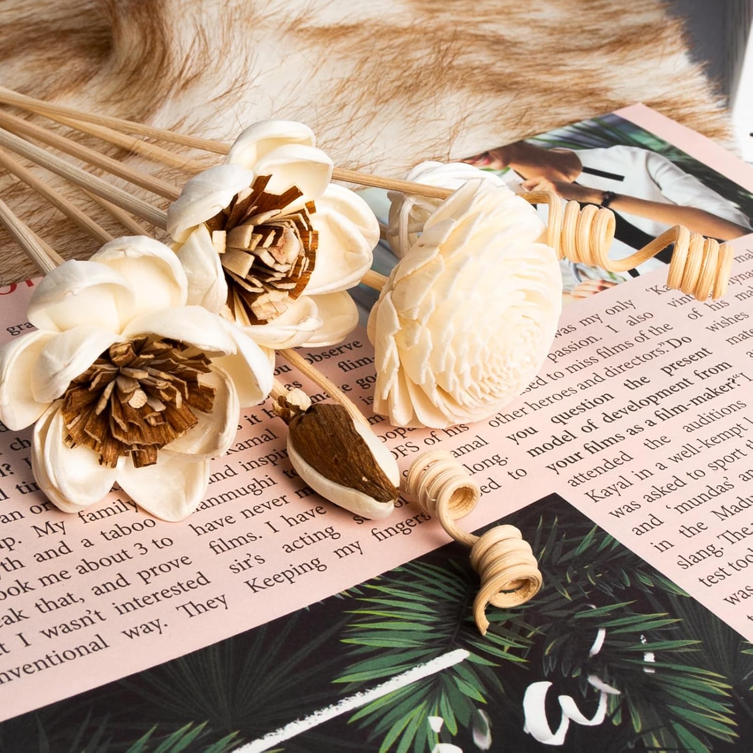 8PCS Colored Flower Rattan Reed Diffuser Set for Room Fragrance