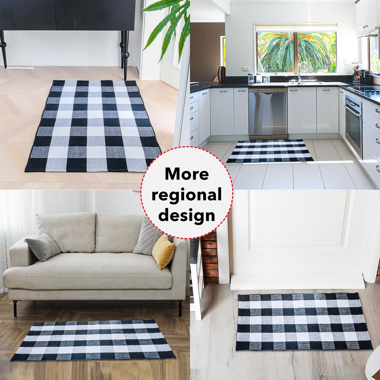 Cotton Buffalo Plaid Rug 275x43 Black White Checkered