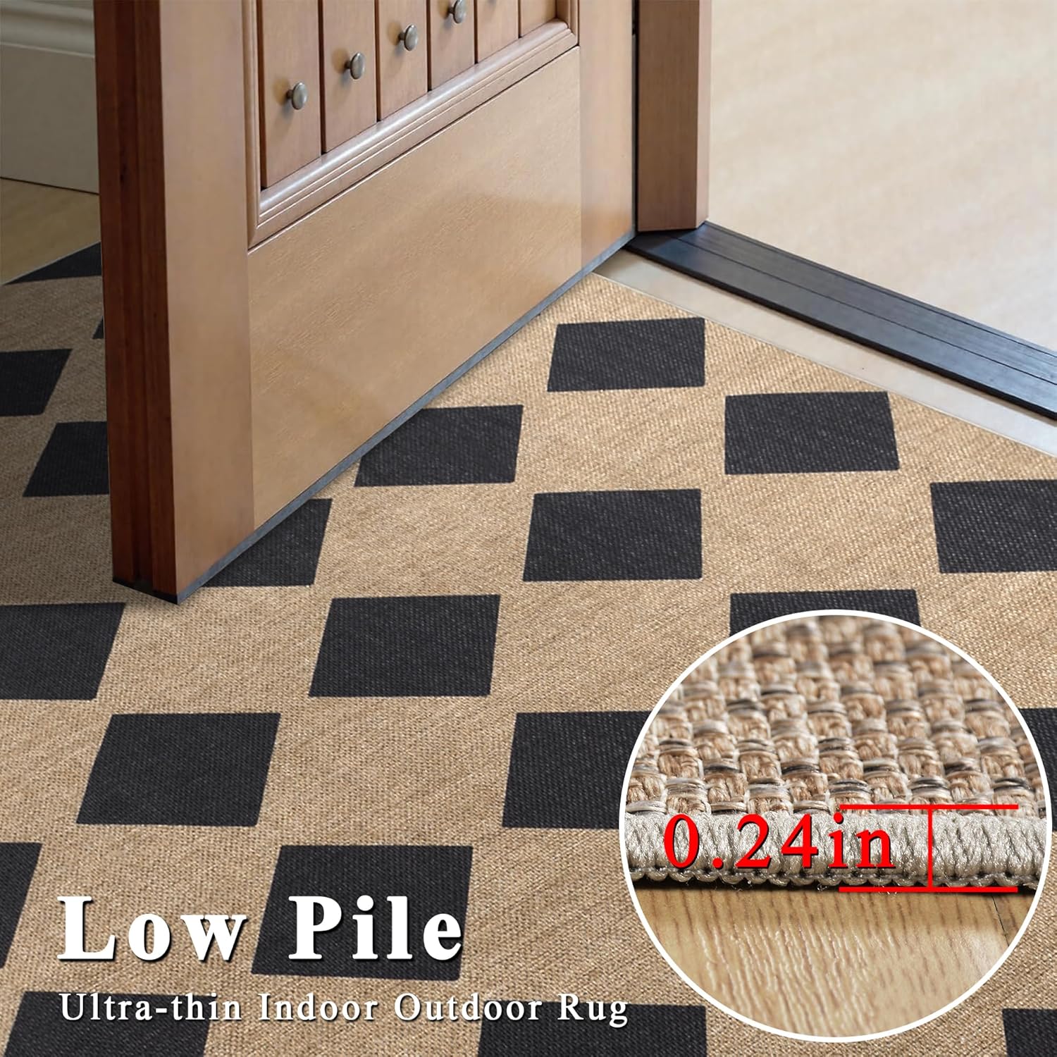 Zeeinx Checkered Jute Rug 3x5 Outdoor Indoor
