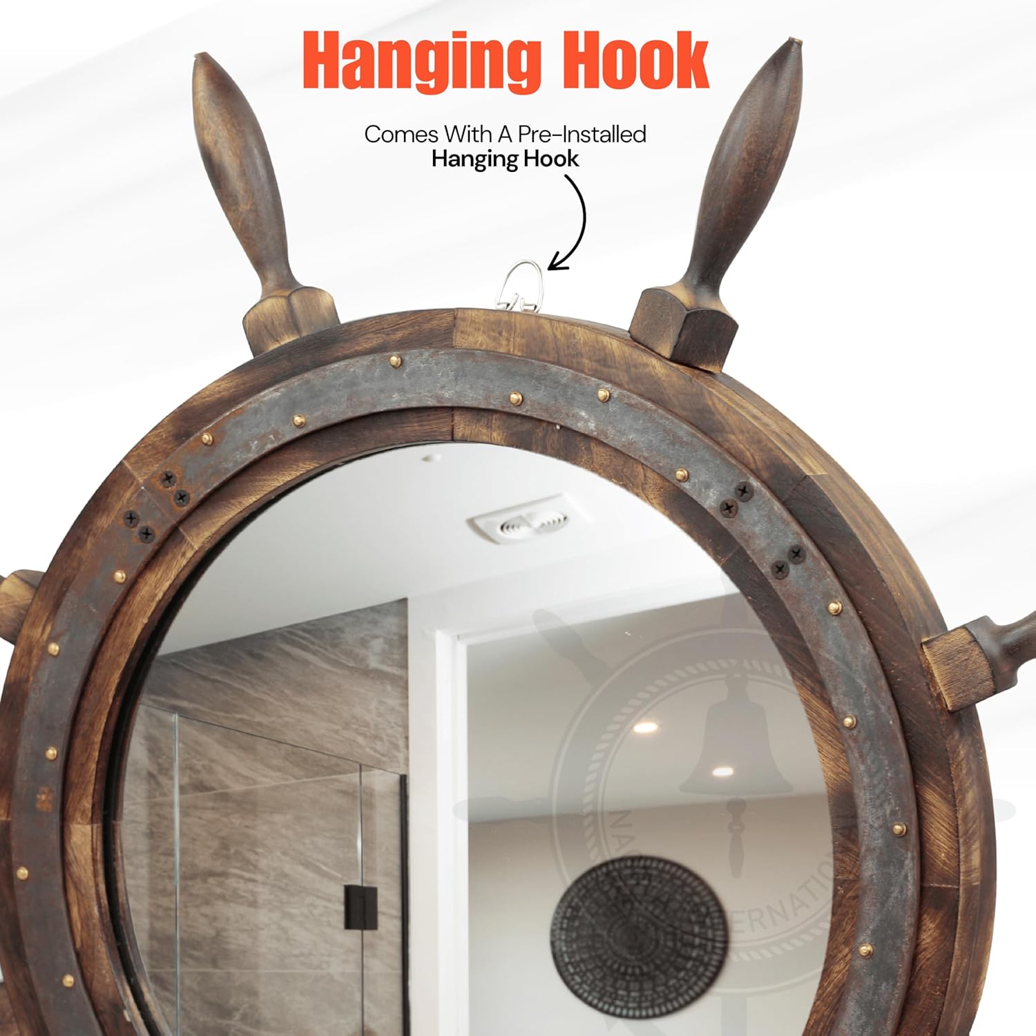 Nagina International 18 Inch Antique Rusted Mirror Ship Wheel