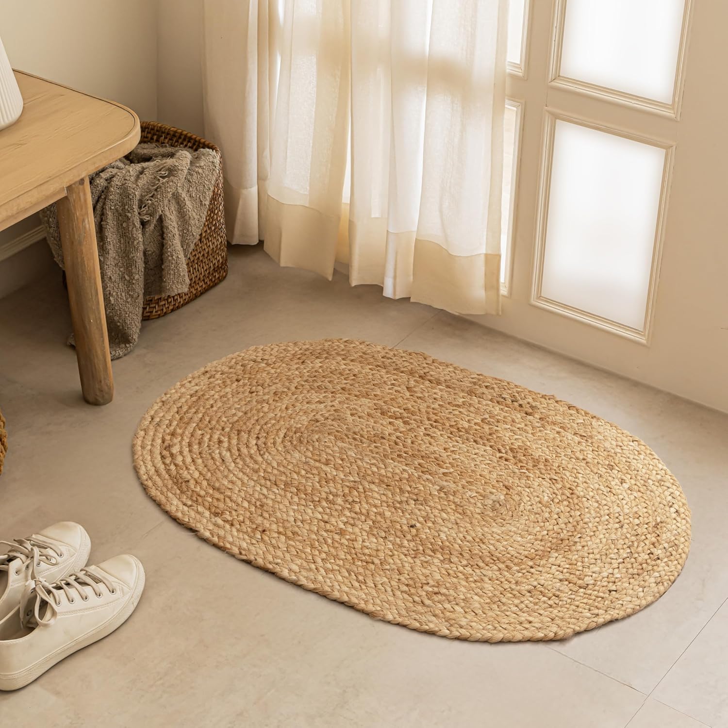 HOMEMONDE Reversible Jute Area Rug - 2x3 ft Natural Fiber Decor