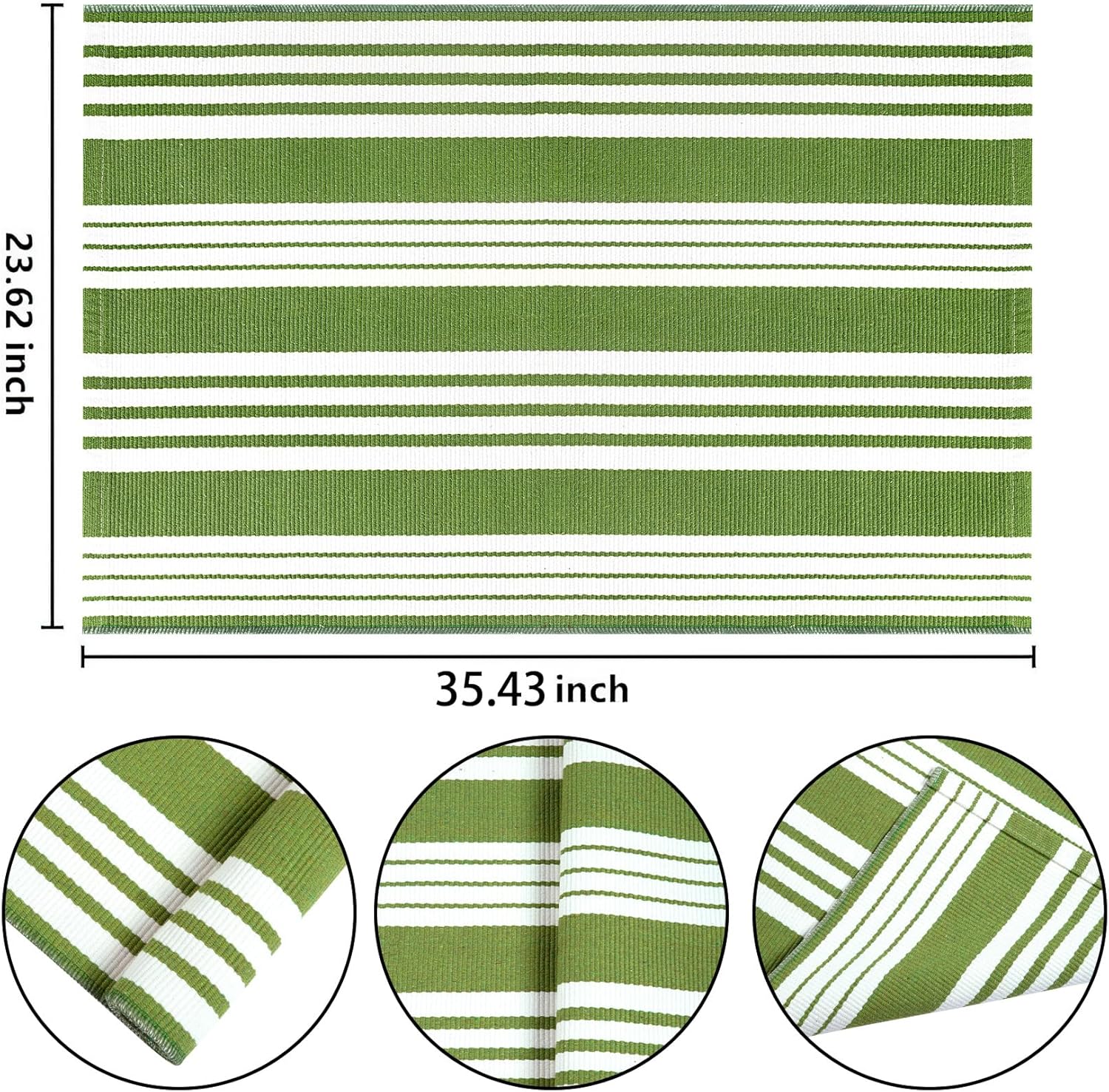 Green and White Striped Outdoor Rug 24x35 Door Mat Welcome Mat for Entryway