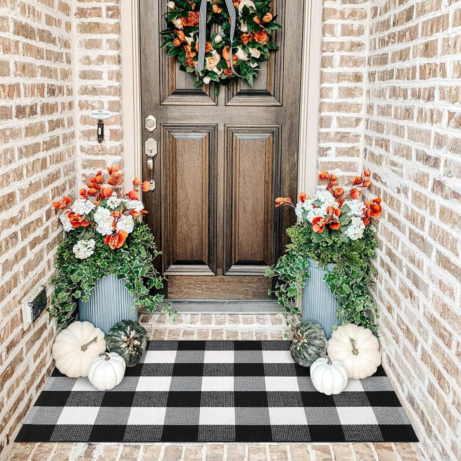 LEEVAN Buffalo Plaid Outdoor Rug 275x43 Inch Black and White Doormat for Entryway and Front Porch