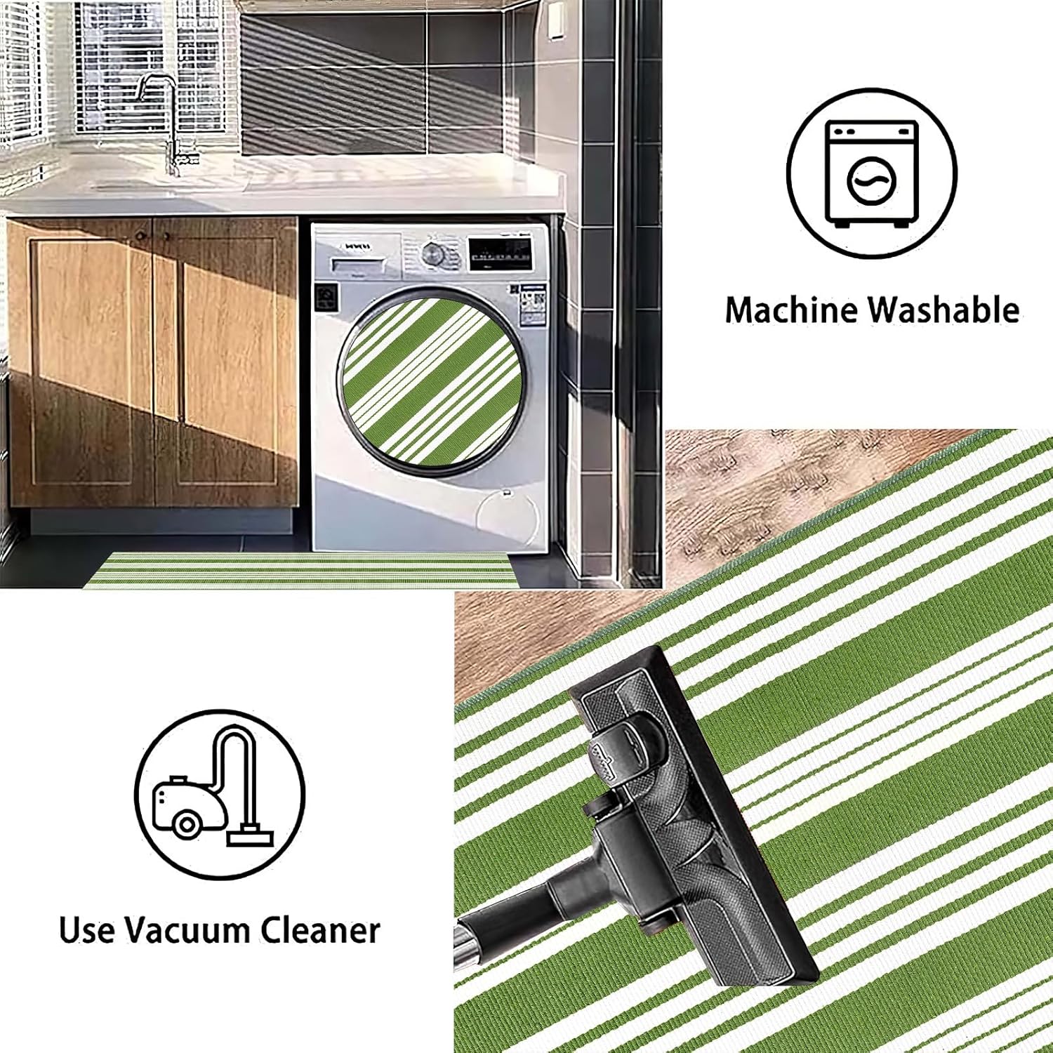 Green and White Striped Outdoor Rug 24x35 Door Mat Welcome Mat for Entryway