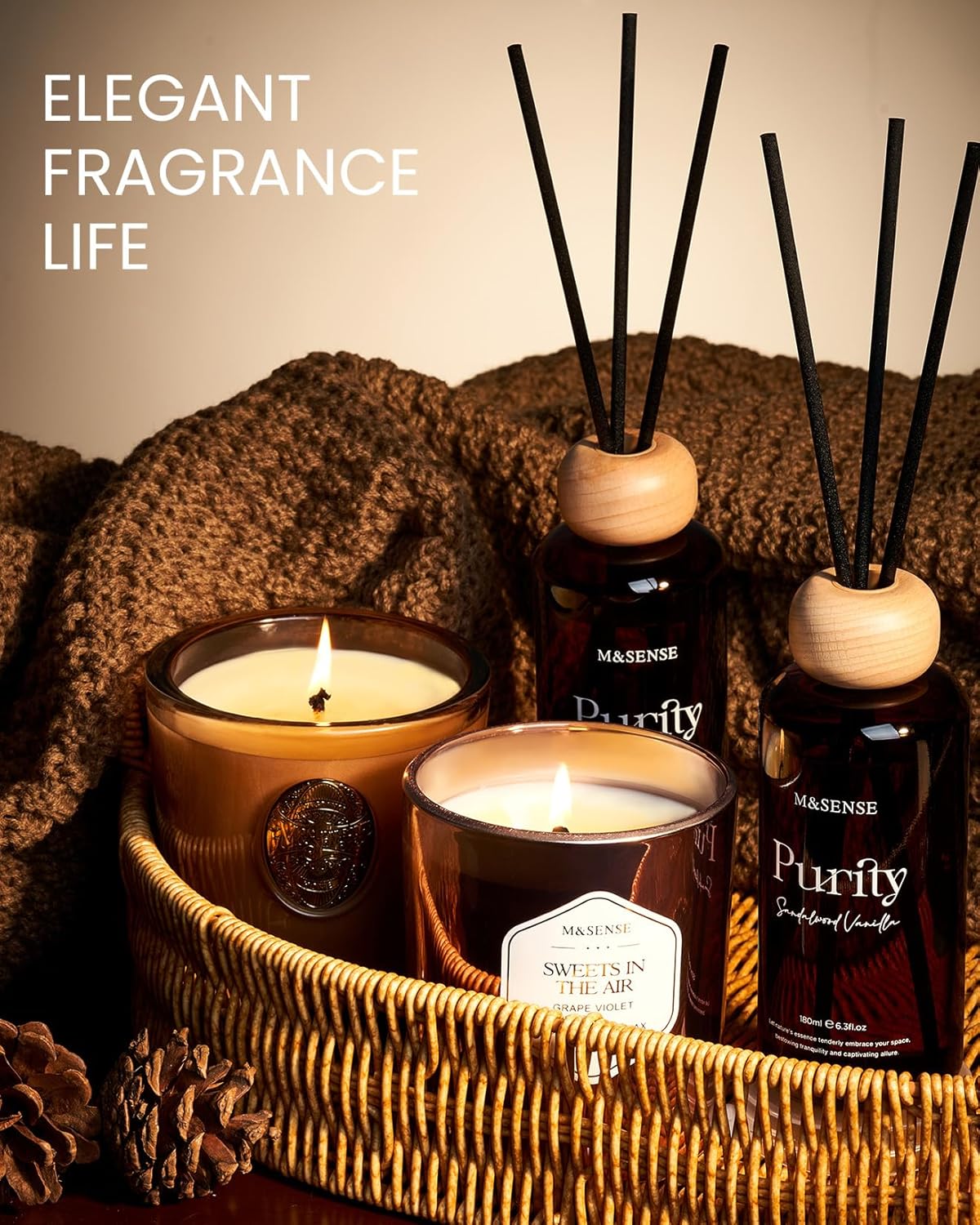 MSENSE Summer Bathing Reed Diffuser Fig Lotus Scented 63 Fl Oz Aroma Set for Home and Office