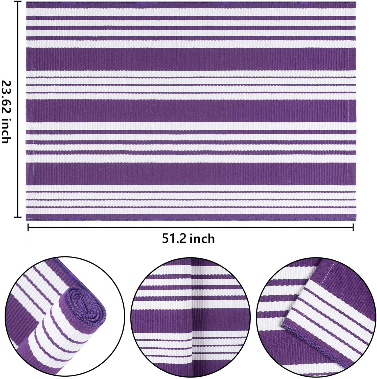 Purple and White Striped Outdoor Rug 24x51 Inch