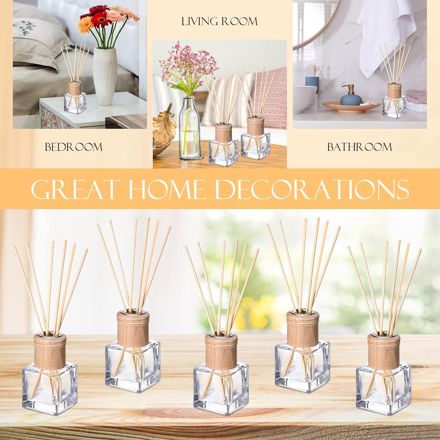 Roshtia 50 Set Reed Diffuser Bottles with Wooden Caps