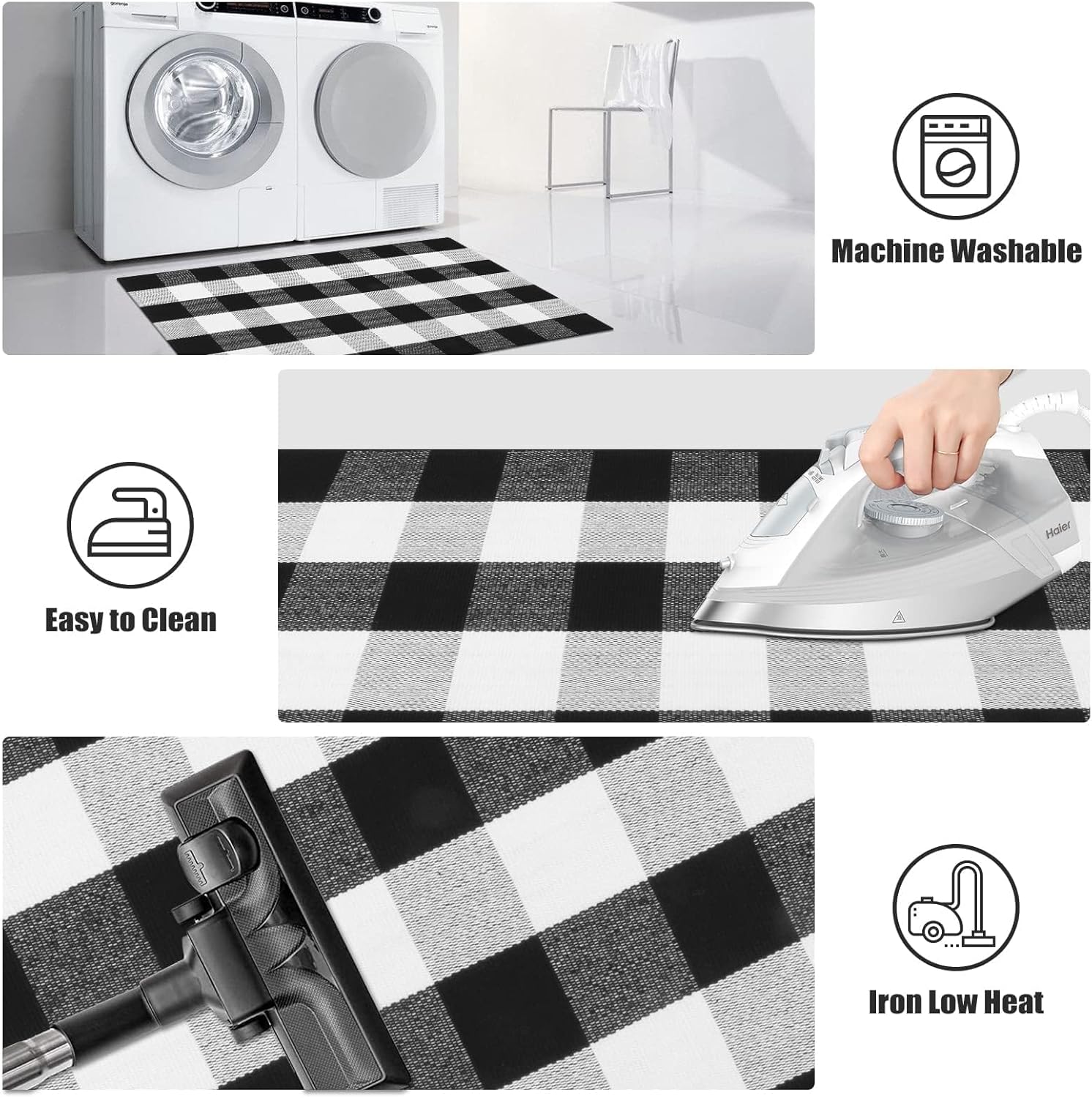 LEEVAN Buffalo Plaid Outdoor Rug 275x43 Inch Black and White Doormat for Entryway and Front Porch