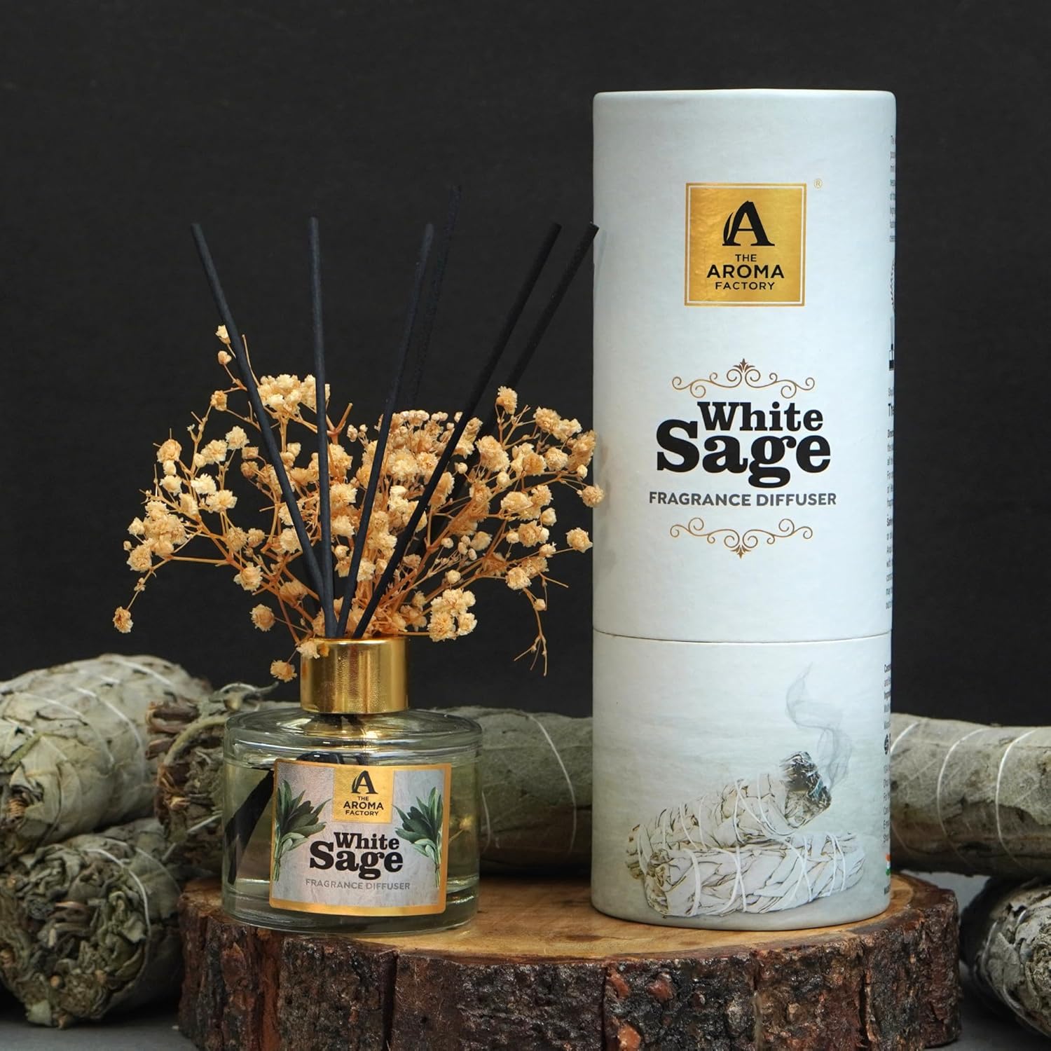 White Sage Reed Diffuser Set with Essential Oil and Preserved Flowers