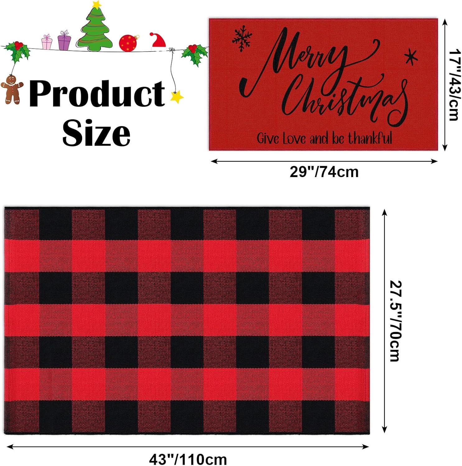 Timgle 2 Pcs Christmas Doormats and Plaid Rug Set