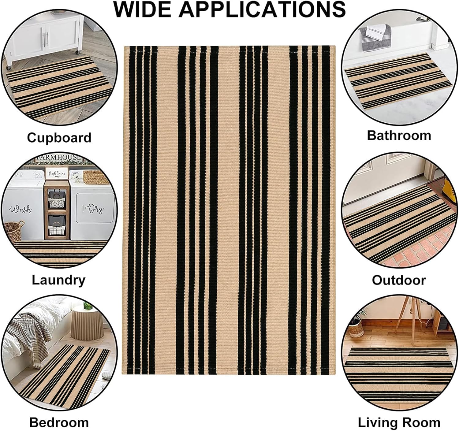 Tiveney 2 x 3 Front Door Mat Outdoor Entrance Entryway Rug Black Khaki Layered Doormats