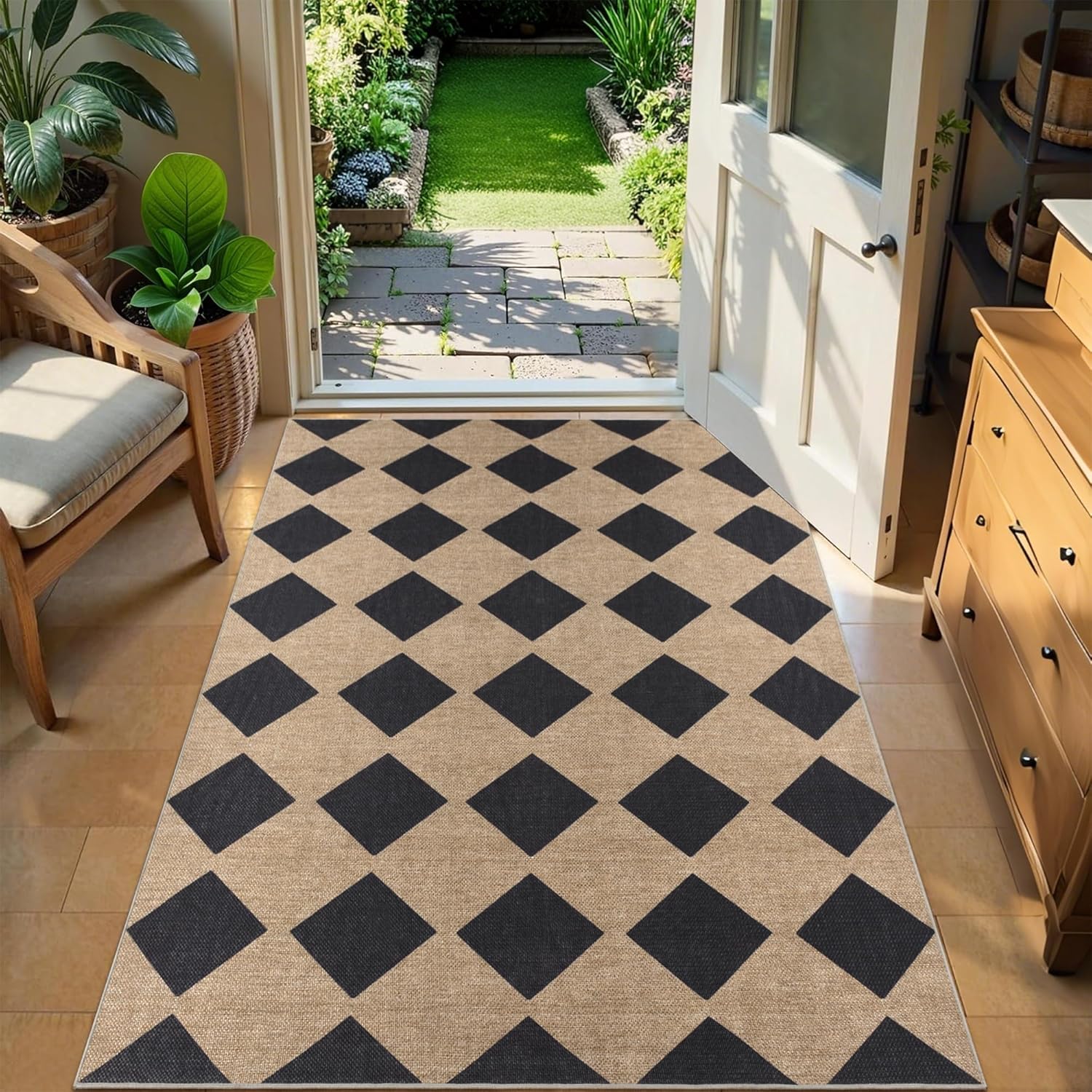 Zeeinx Checkered Jute Rug 3x5 Outdoor Indoor