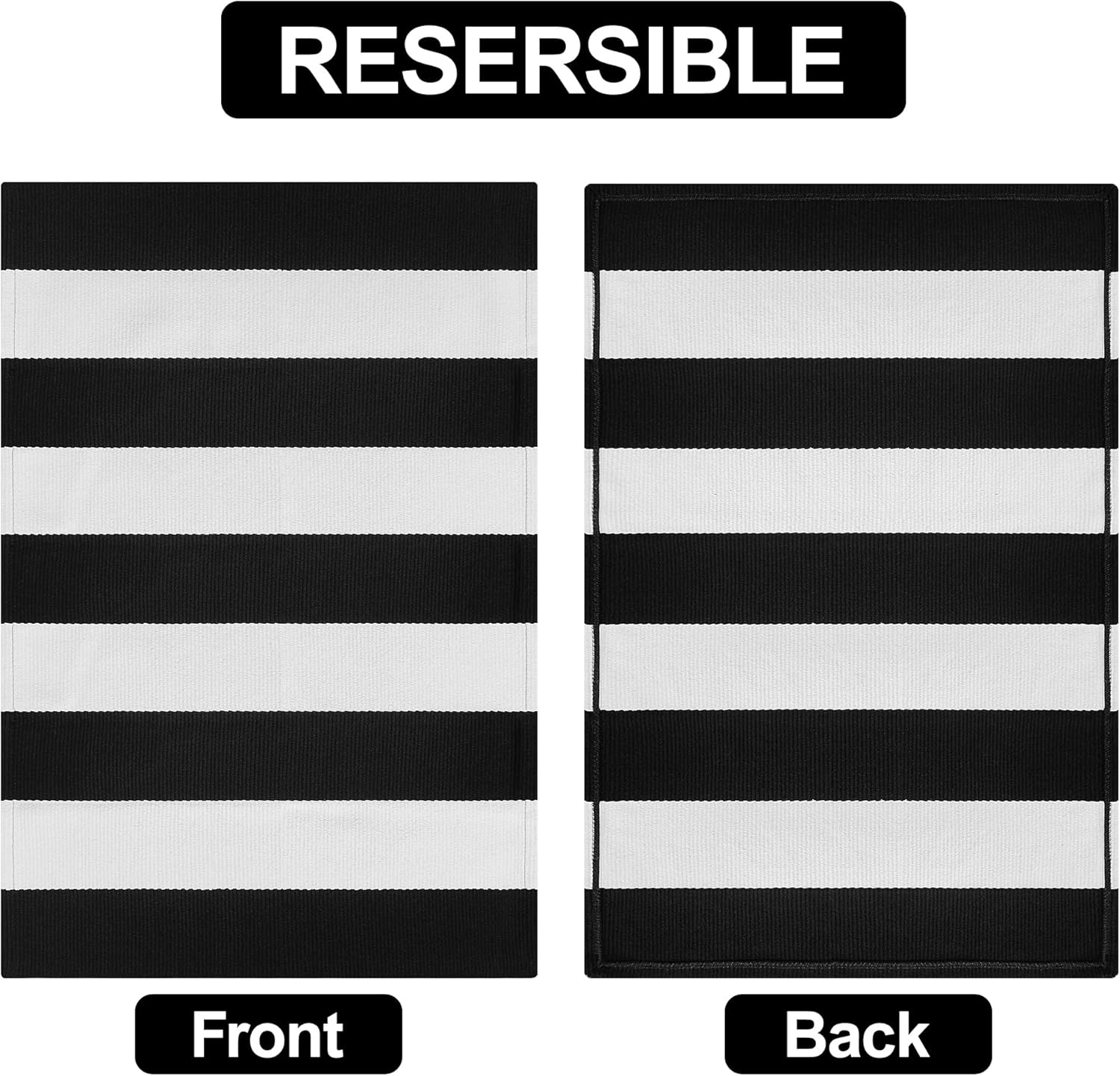 Black and White Striped Outdoor Rug 2x3 Cotton Woven