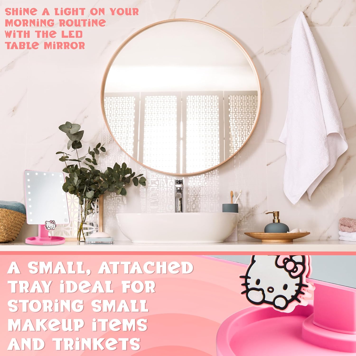 Hello Kitty Vanity Mirror with LED Touchscreen and Trinket Tray