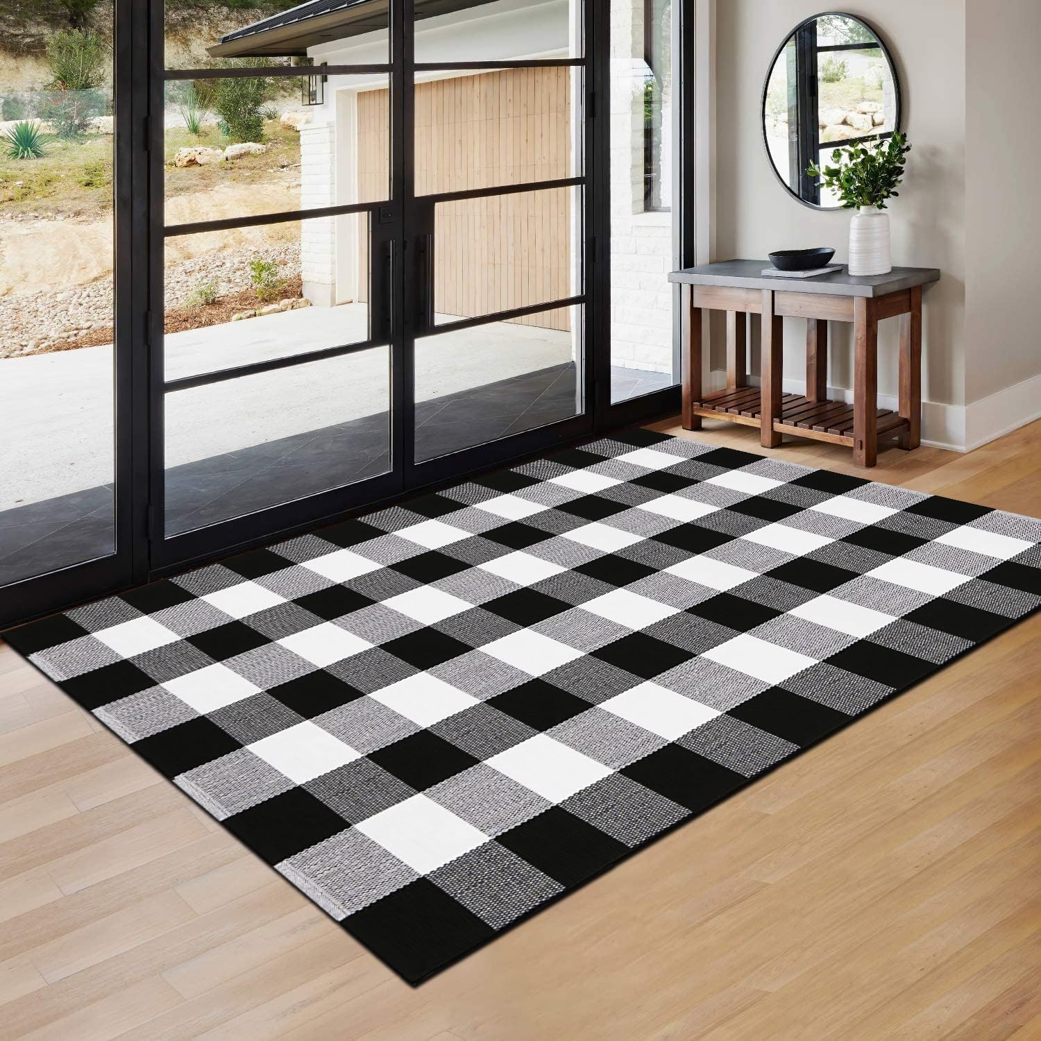 Black and White Buffalo Plaid 3x5 Rug Front Door Mat