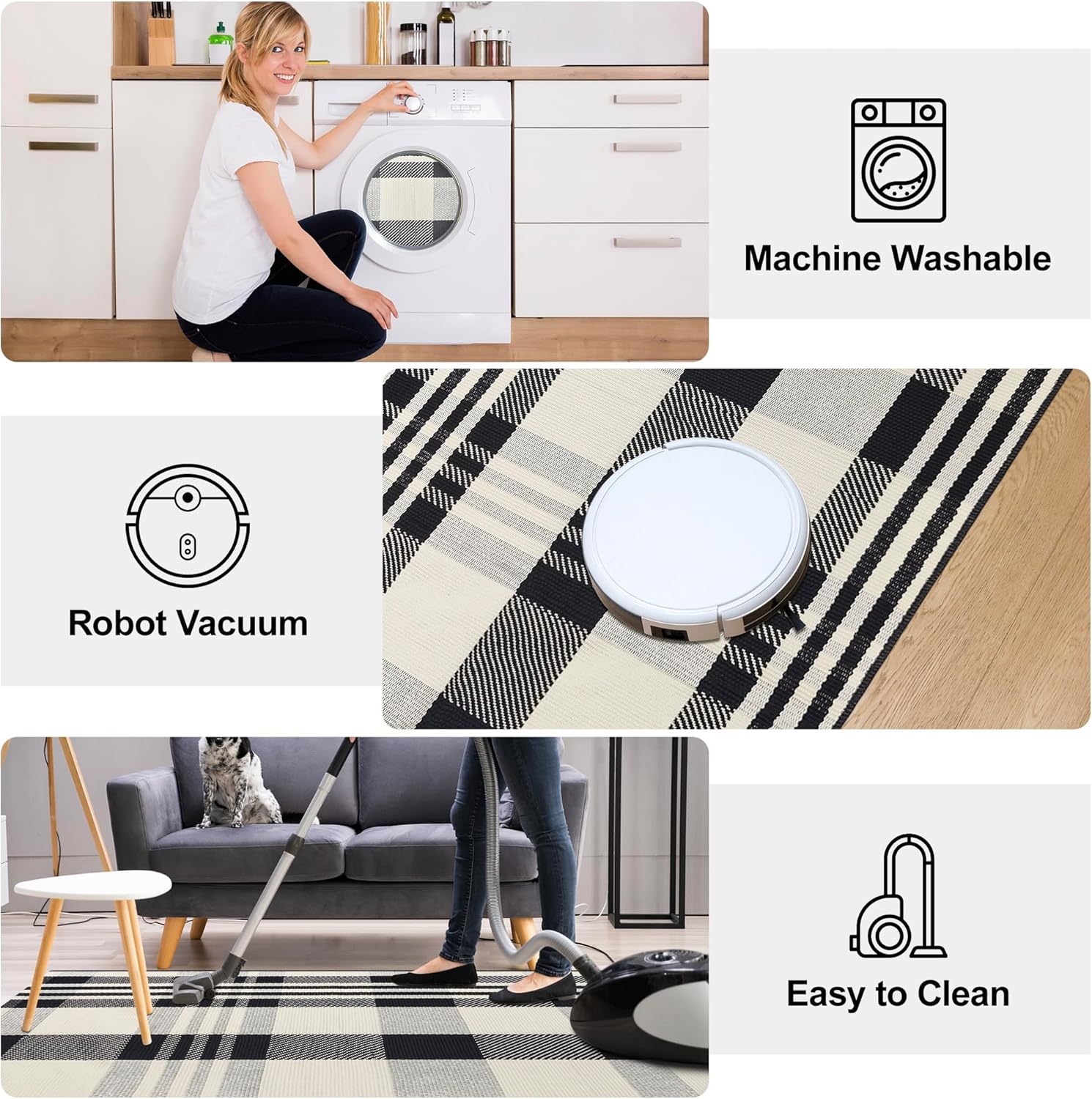 3x5 Buffalo Plaid Rug Cotton Woven Checkered Doormat