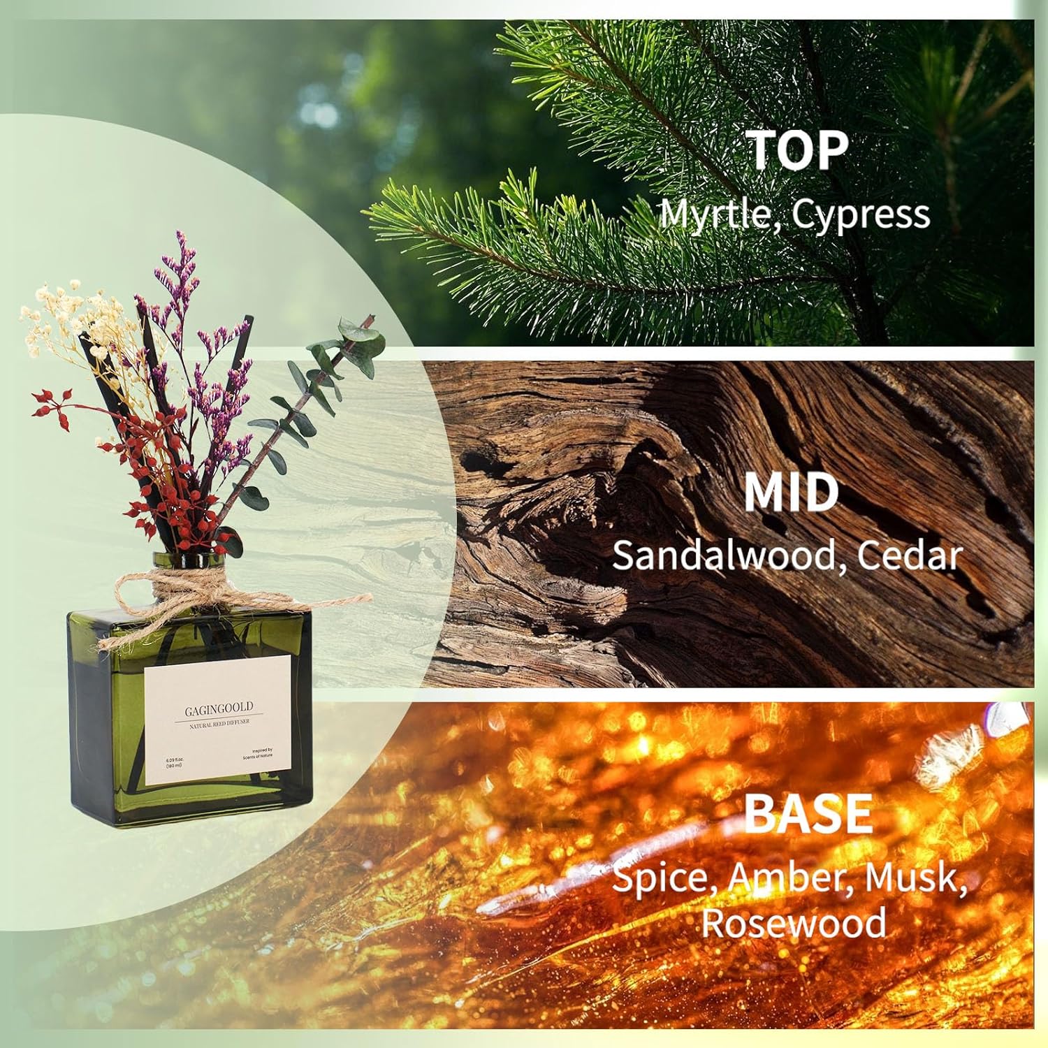 Gagingoold Reed Diffuser Set with 6 Fl Oz Sandalwood and Rose