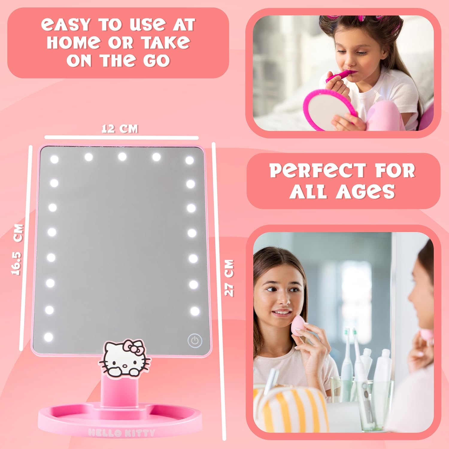 Hello Kitty Vanity Mirror with LED Touchscreen and Trinket Tray
