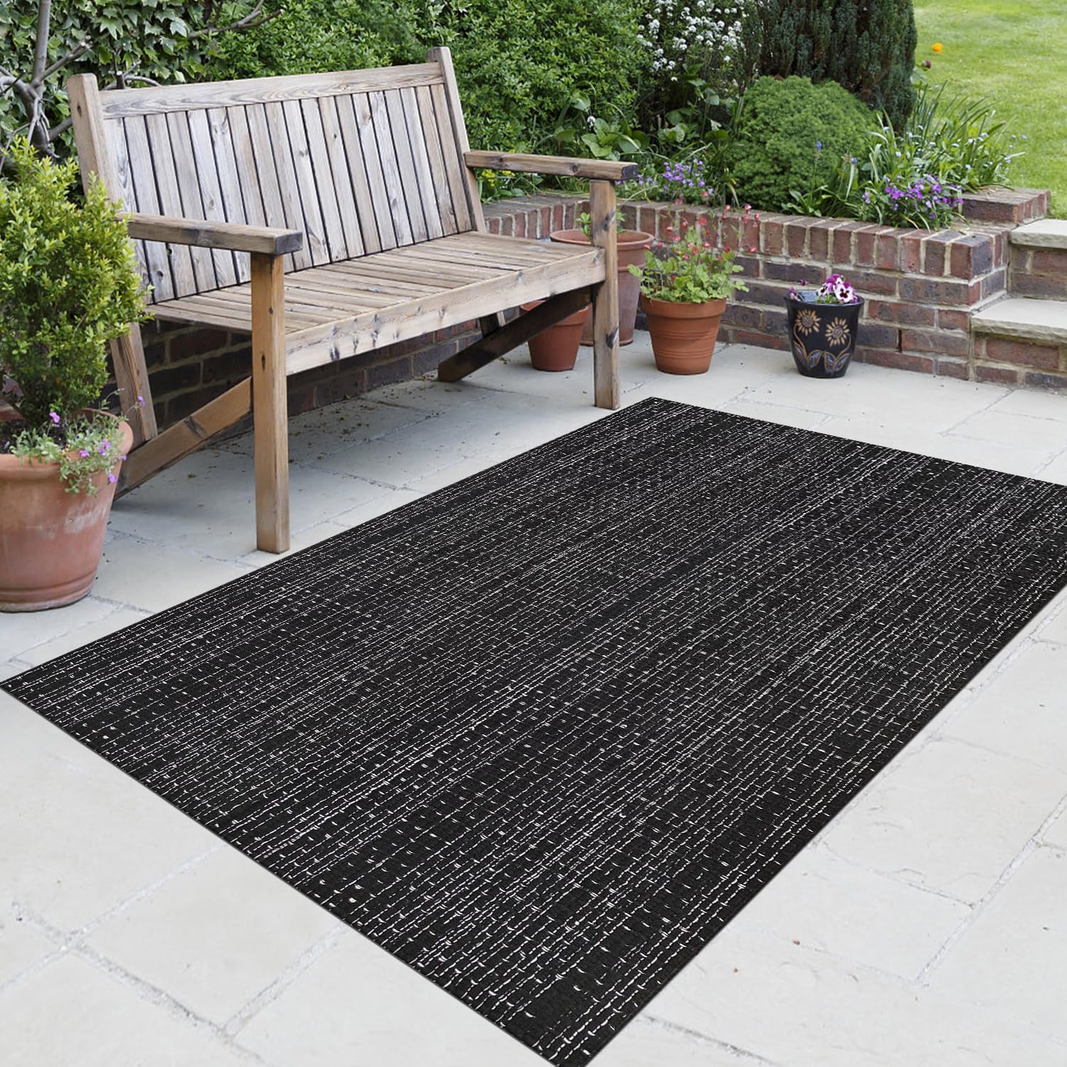 Black White 4x6 Area Rug Washable Cotton Rug with Non-Slip Pad