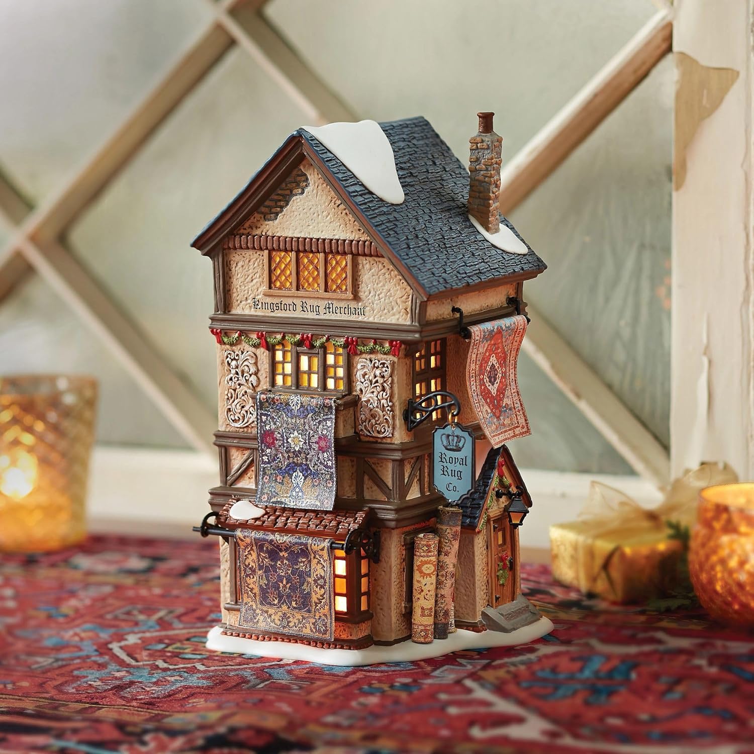 Department 56 Dickens Village Kingsford Rug Merchant Shop Light Building