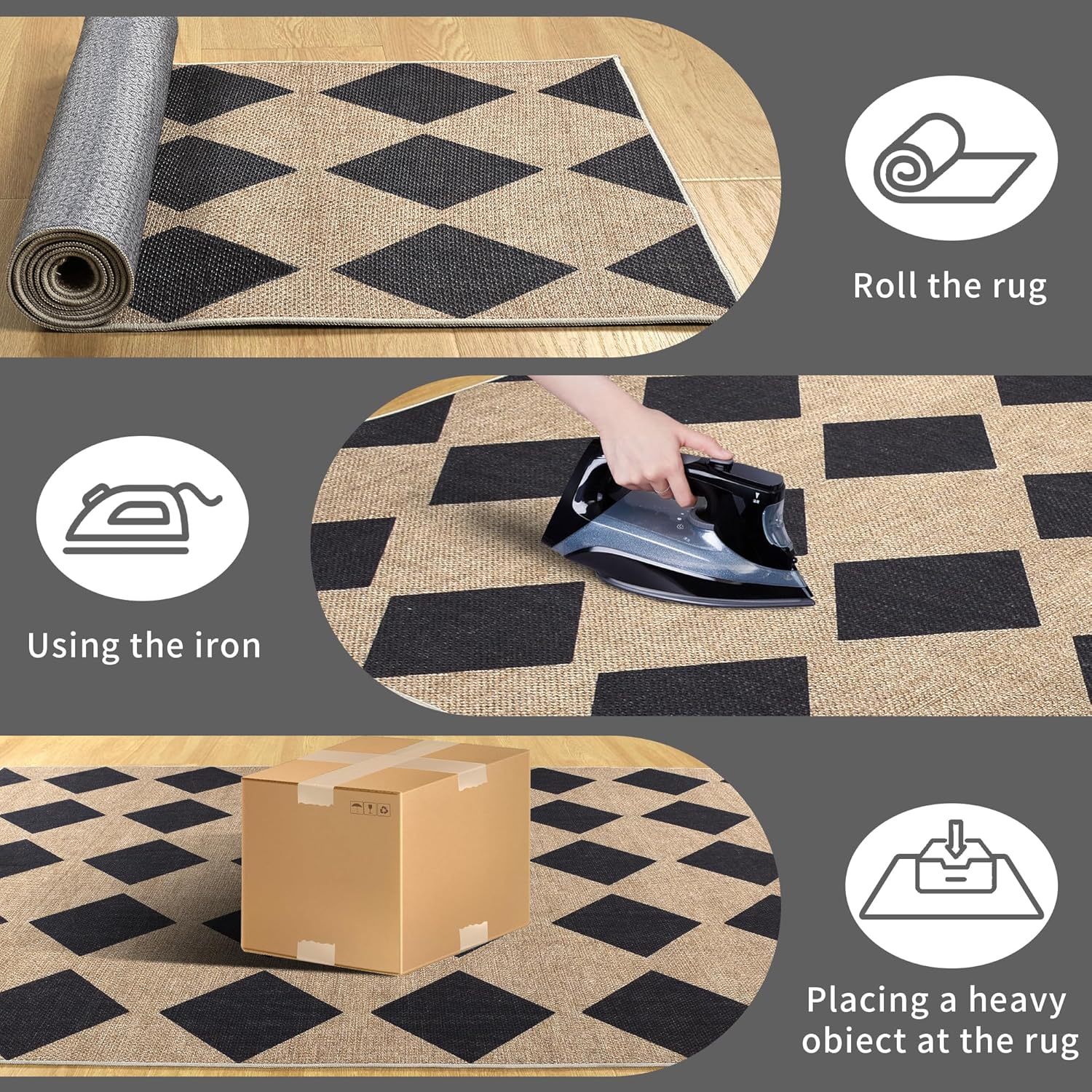 Zeeinx Checkered Jute Rug 3x5 Outdoor Indoor