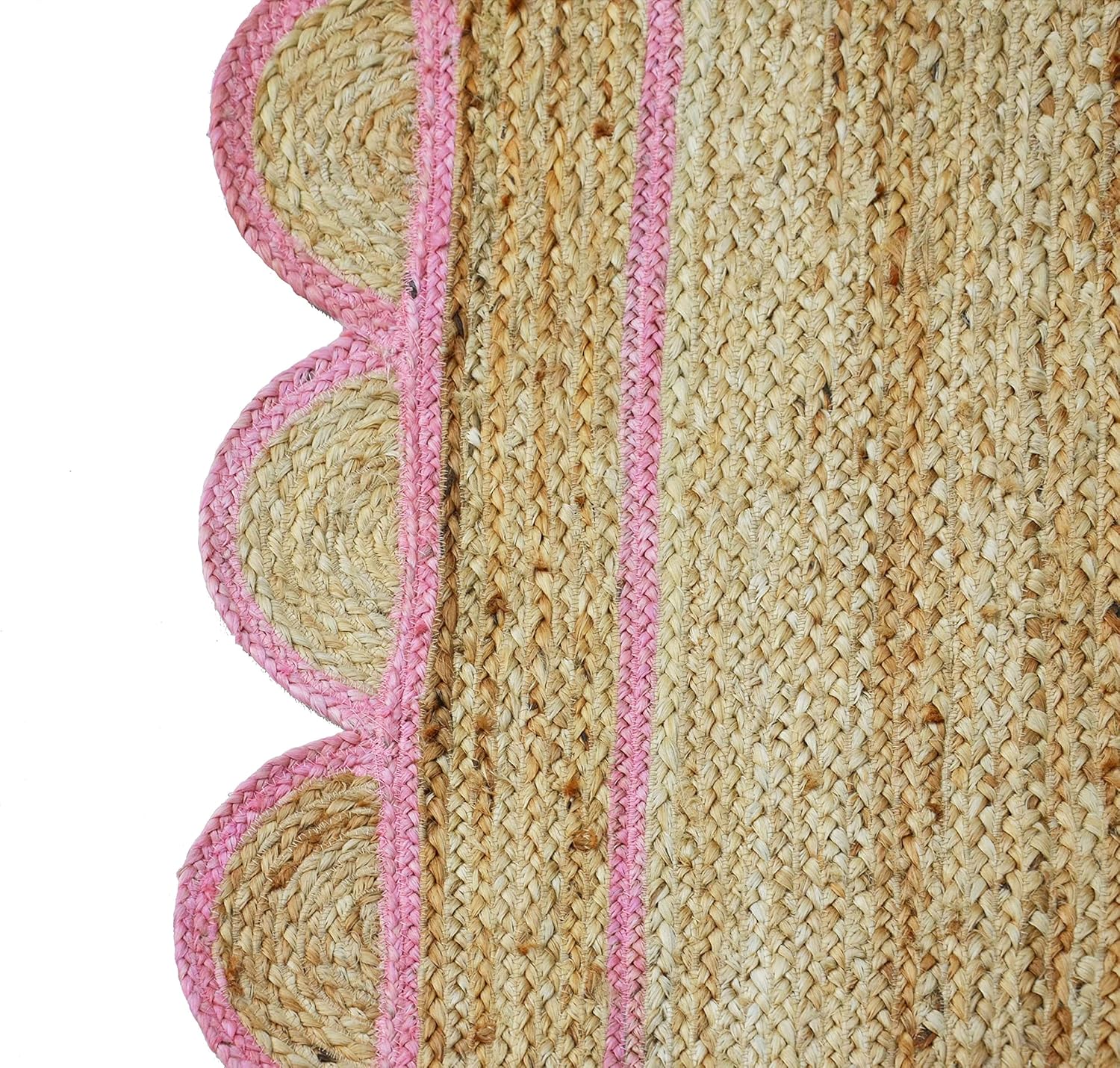 Scallop Pattern Jute Bohemian Area Rug 2x3 Light Pink