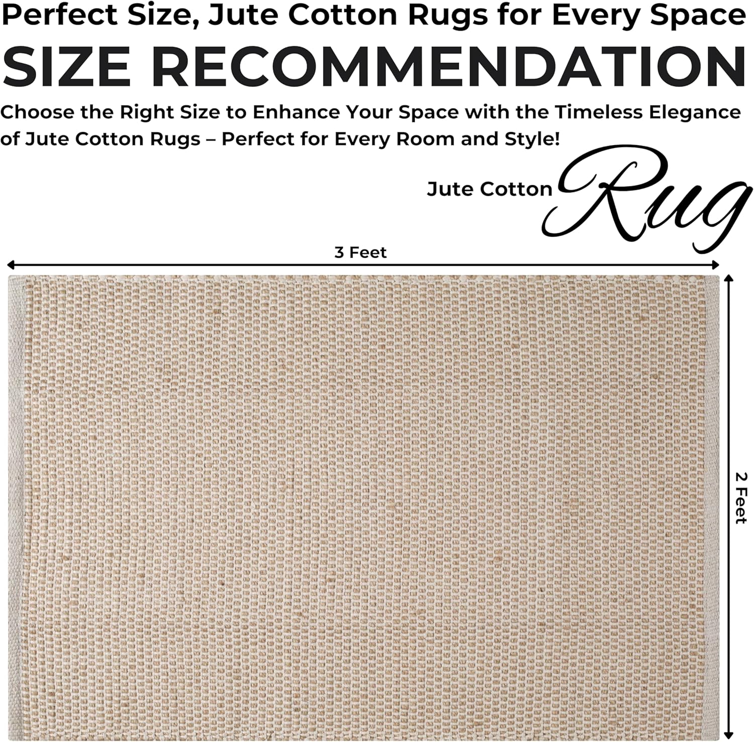 Bedding Craft Jute Cotton Area Rug 24x36 Inch Natural Machine Washable