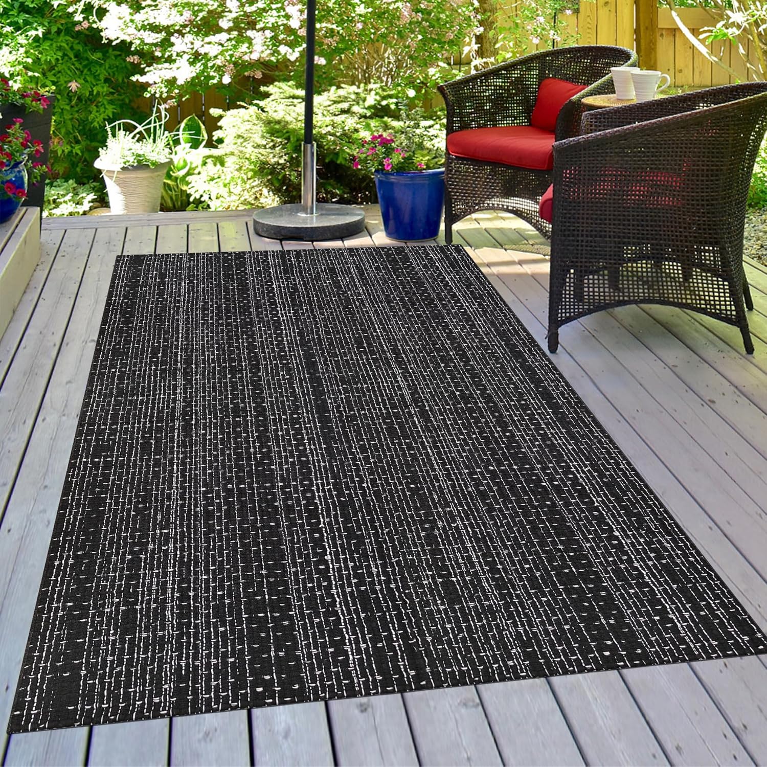 Black White 4x6 Area Rug Washable Cotton Rug with Non-Slip Pad