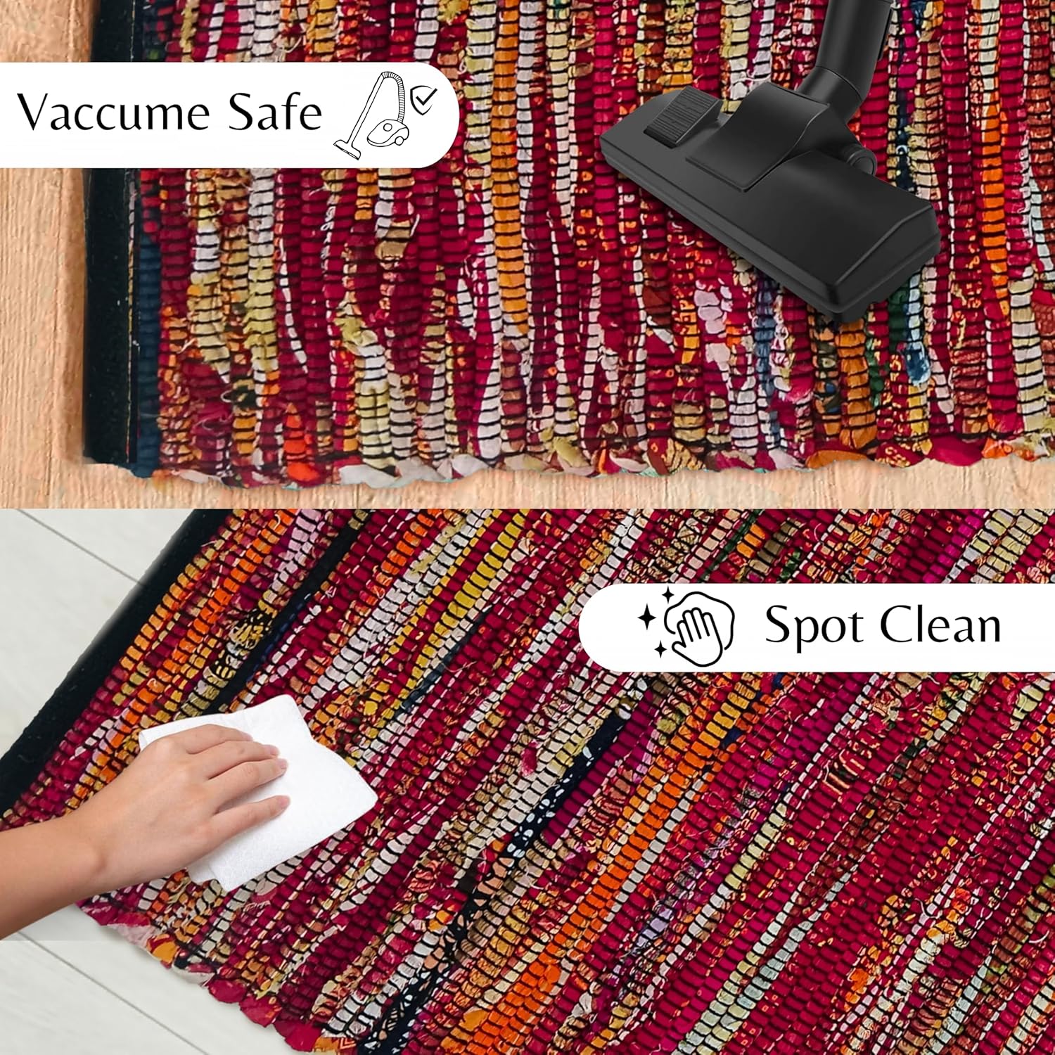 Ramanta Home Cotton Chindi Hand Woven Rug - 2x3 ft Multi Color Reversible Area Rug