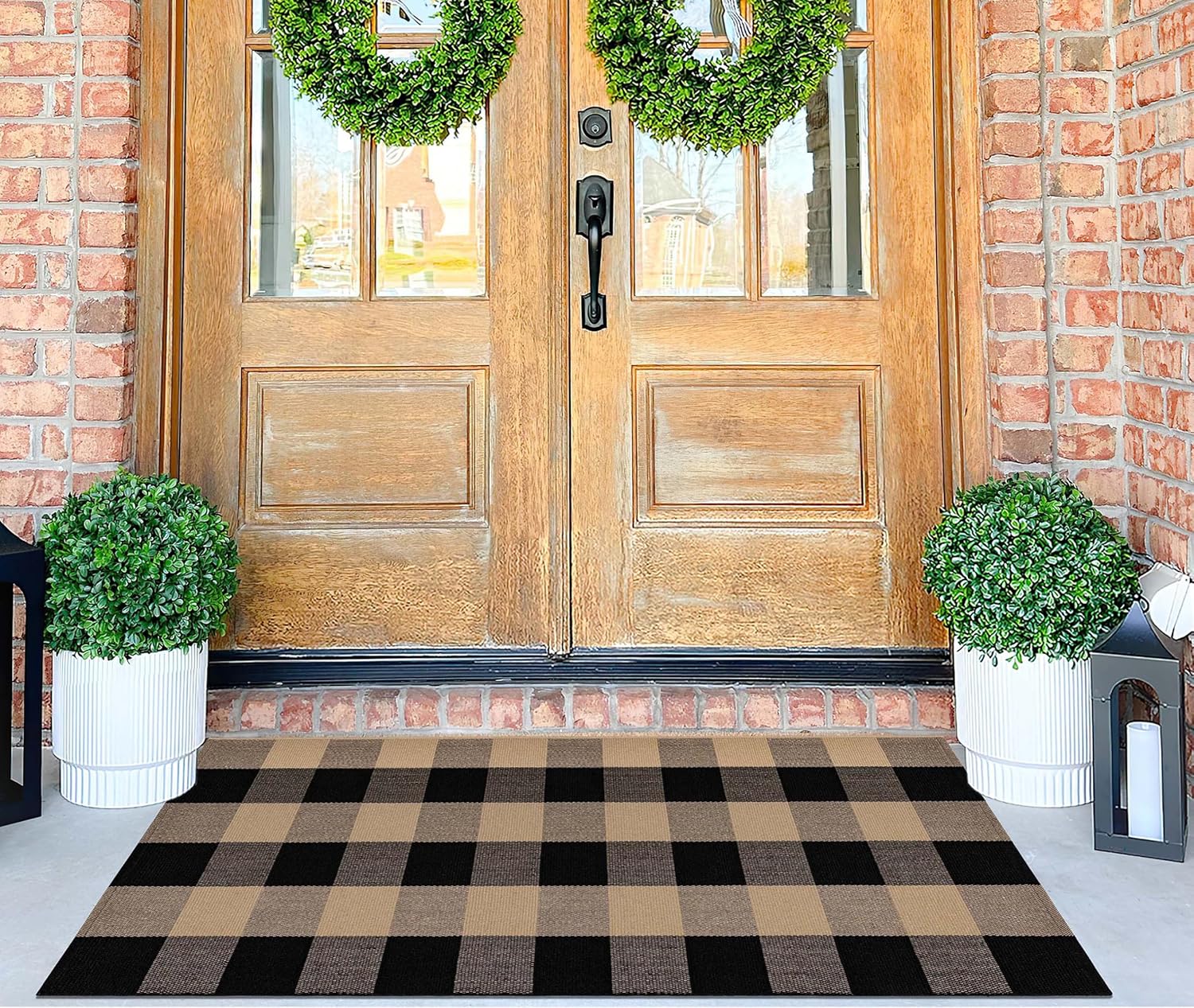 Black and Tan Plaid Front Porch Rug 2x43