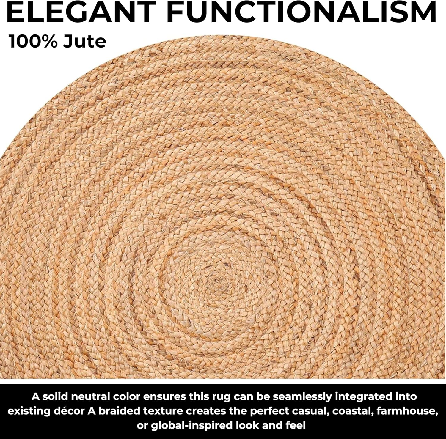 Bedding Craft 3 Ft Round Jute Area Rug Natural Yarn Handwoven