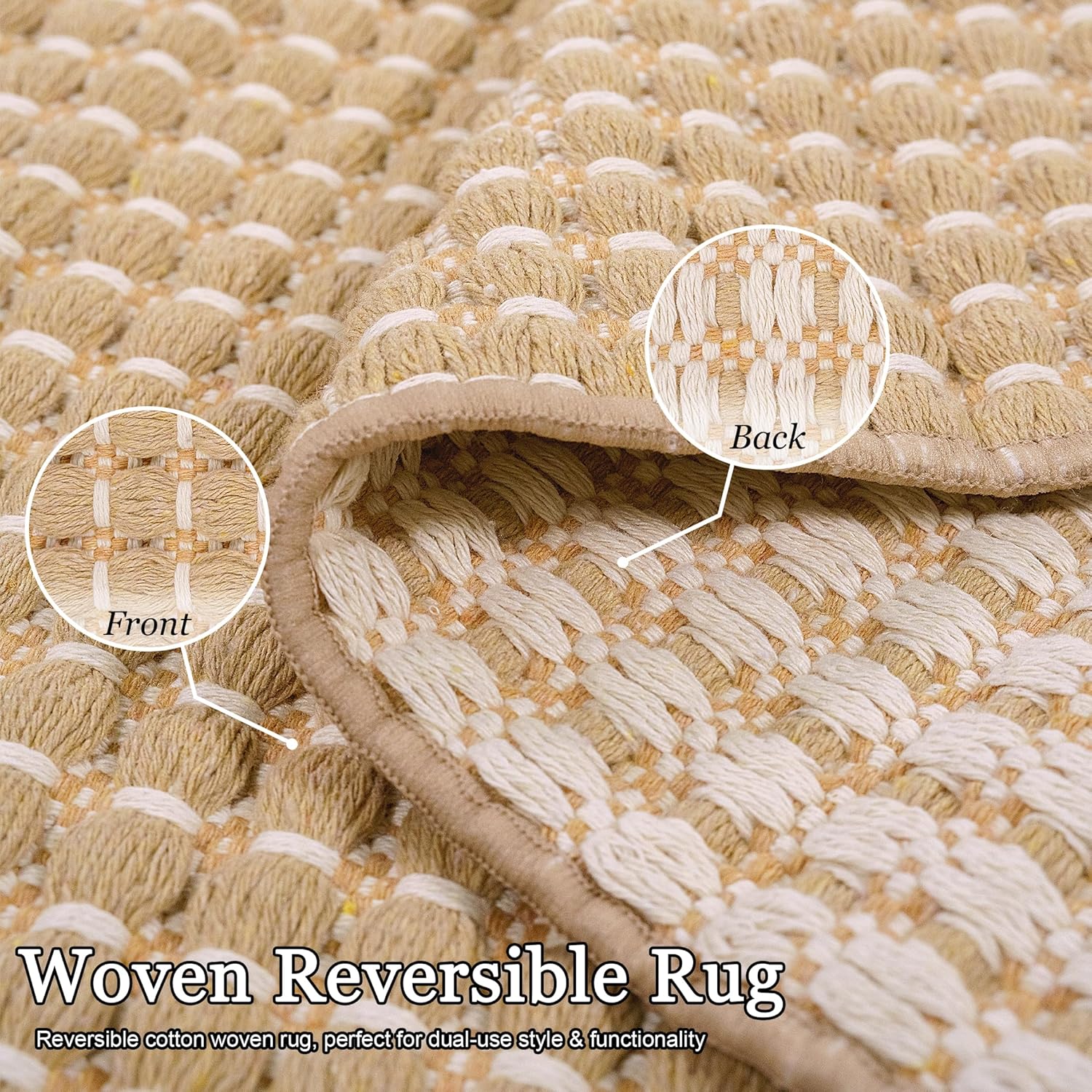 Natural Cotton Woven Hallway Runner Rug 2x6 ft Reversible