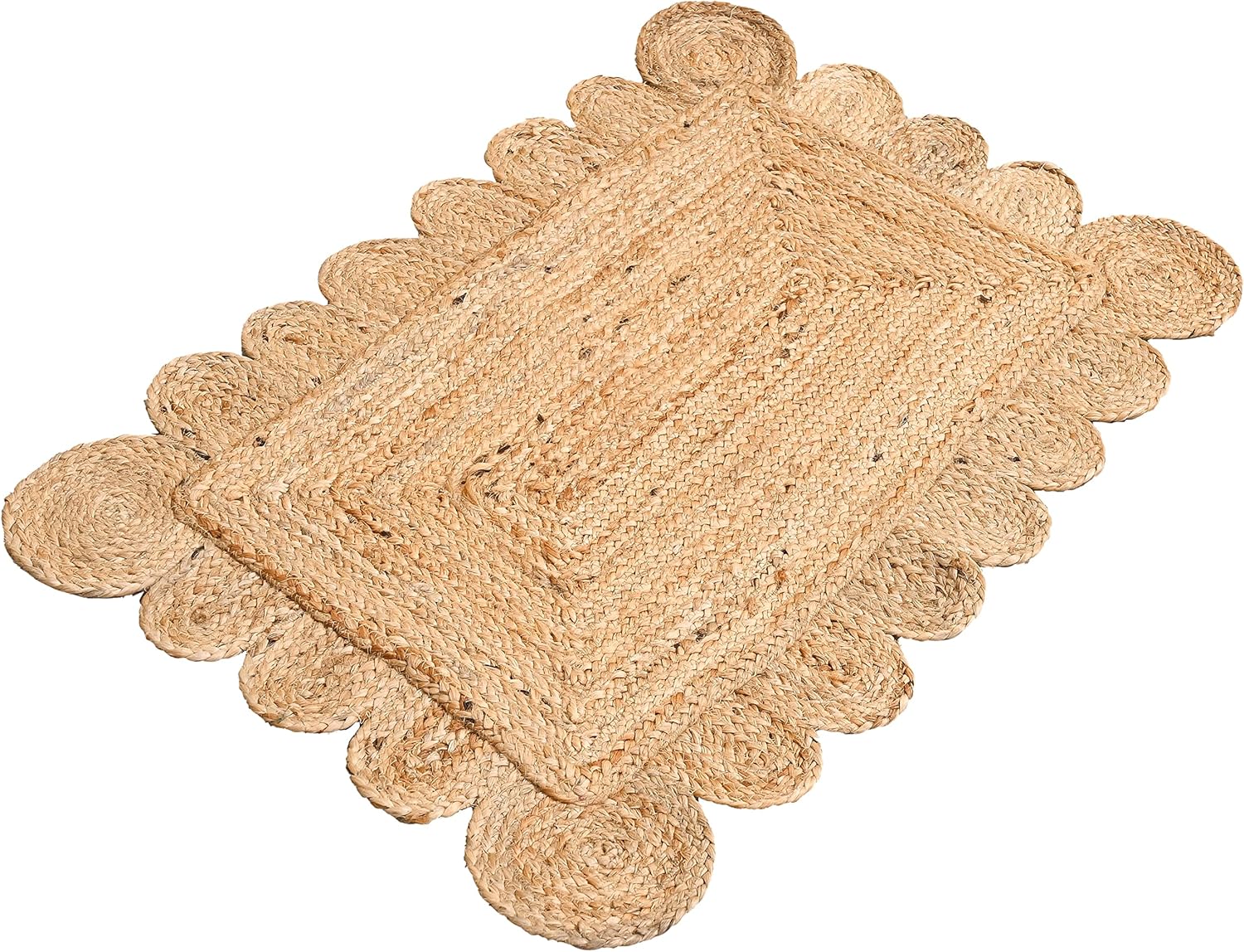 KLAVATE Scalloped Jute Area Rug 2x3 Feet