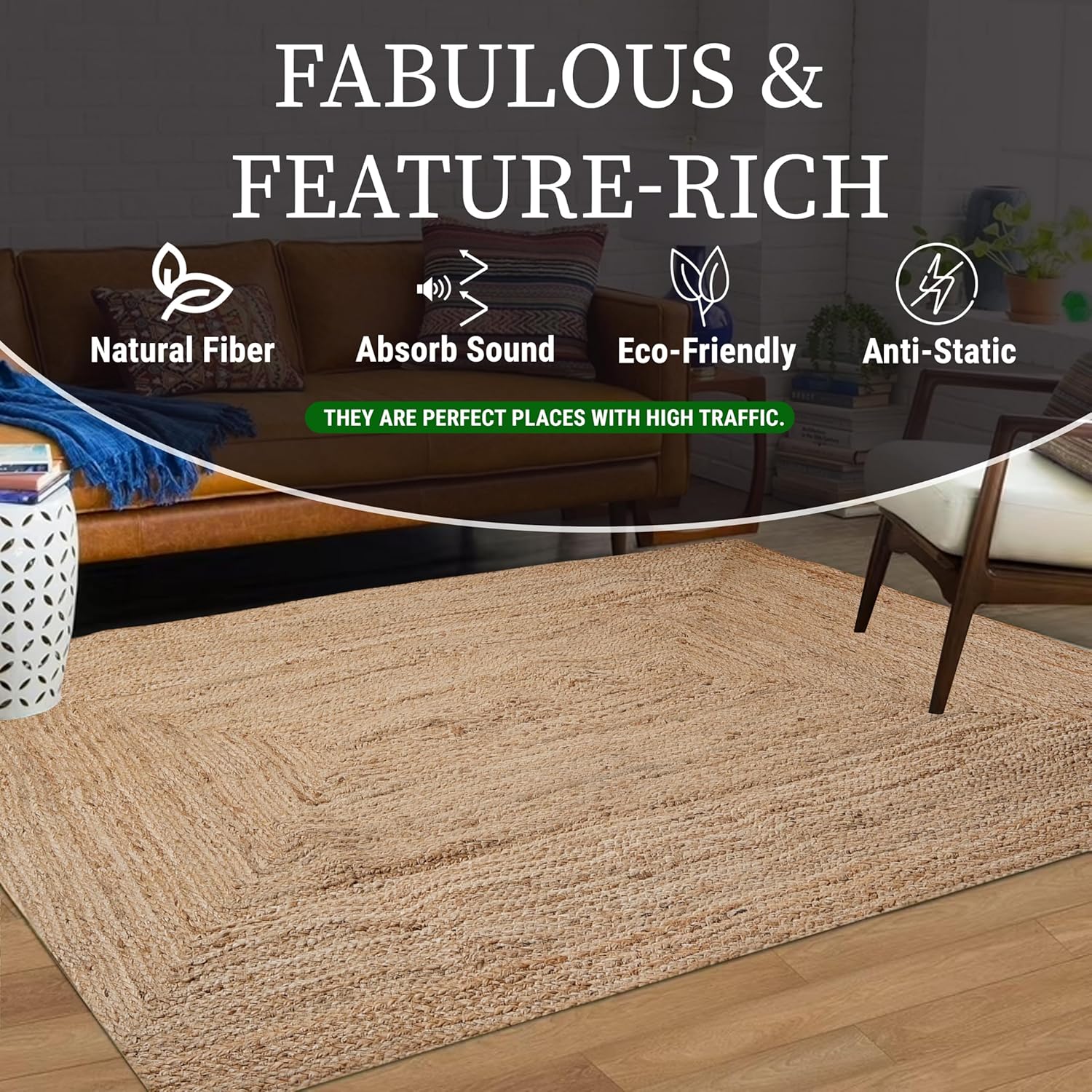 Craft Trade Hand Woven Jute Area Rug 3x5 Feet Rectangle