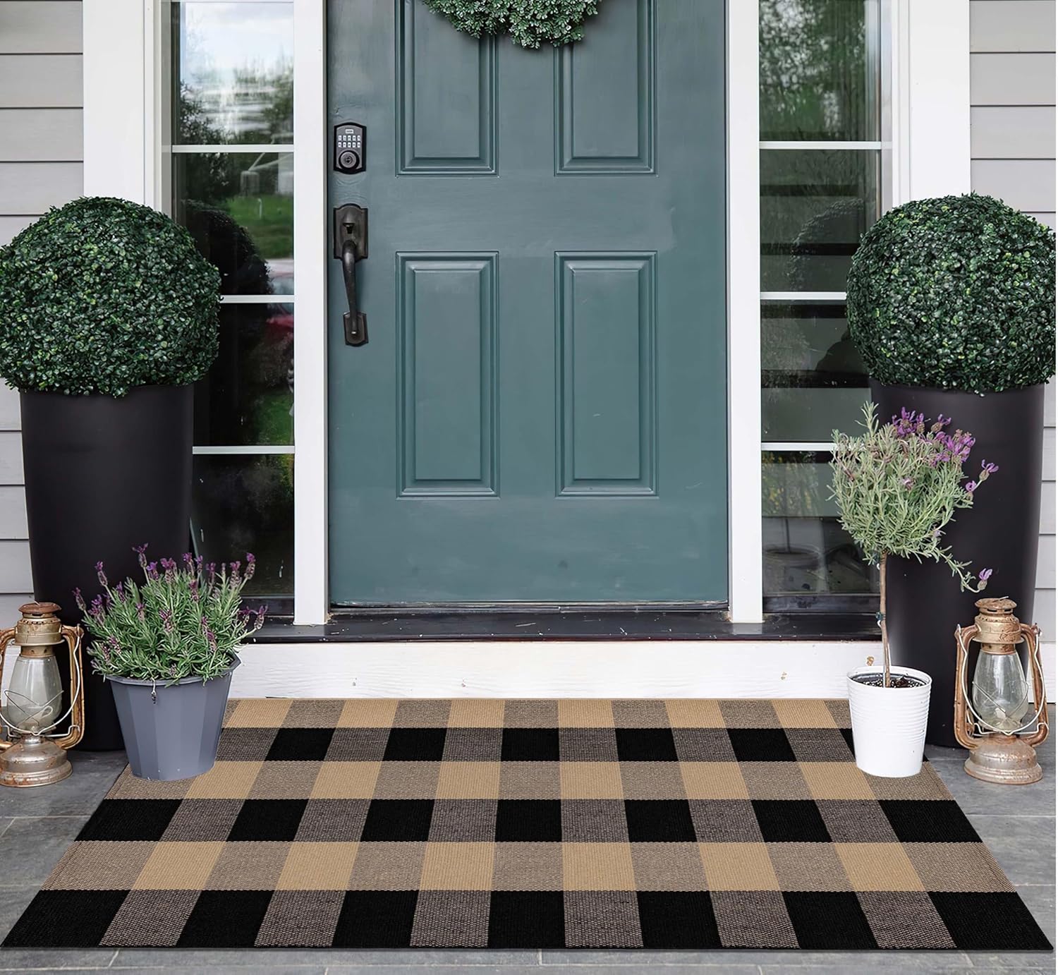 Black and Tan Plaid Front Porch Rug 2x43