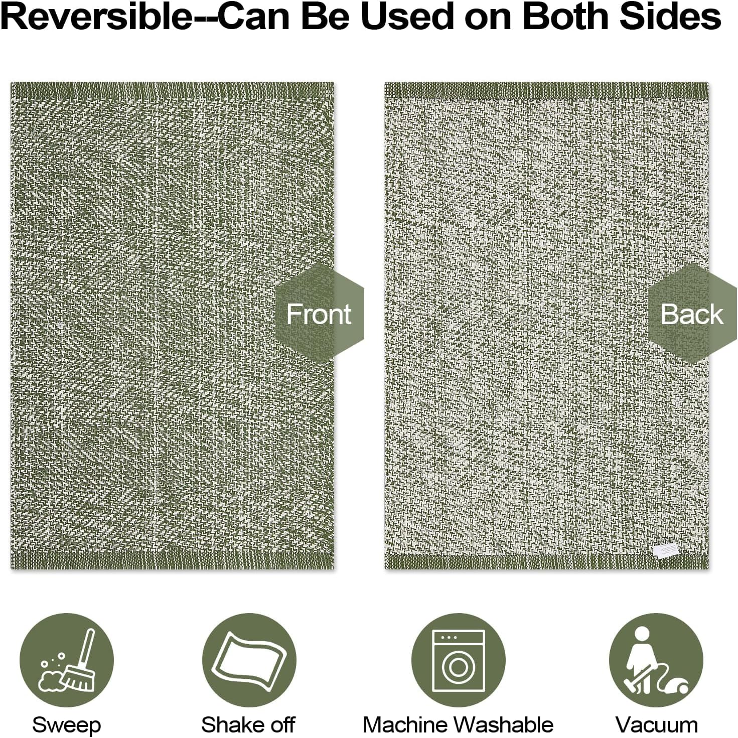 LEEVAN Washable Area Rug 4x6 Hand Woven Cotton