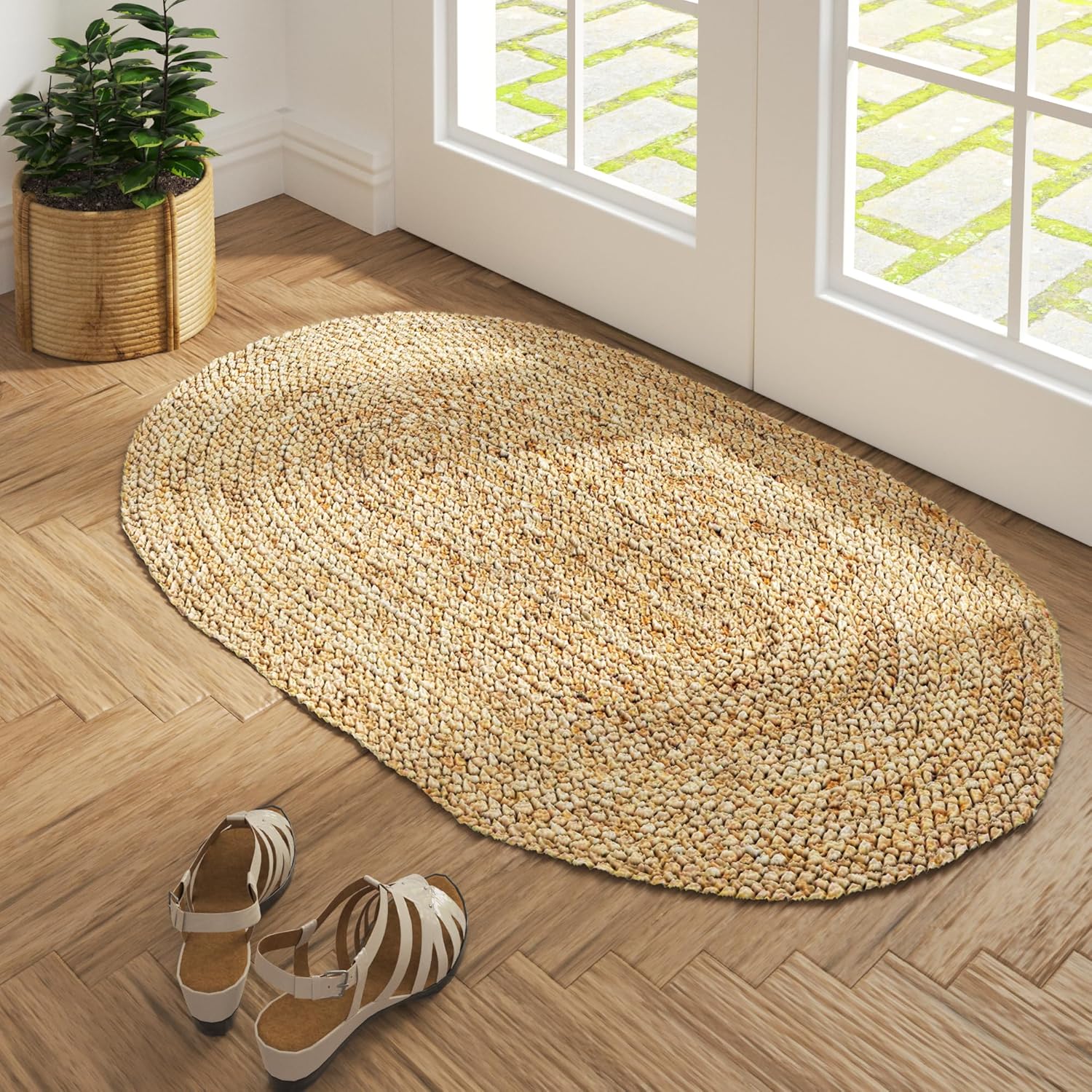 LR Home Natural Jute 2x3 Oval Area Rug for Farmhouse Decor