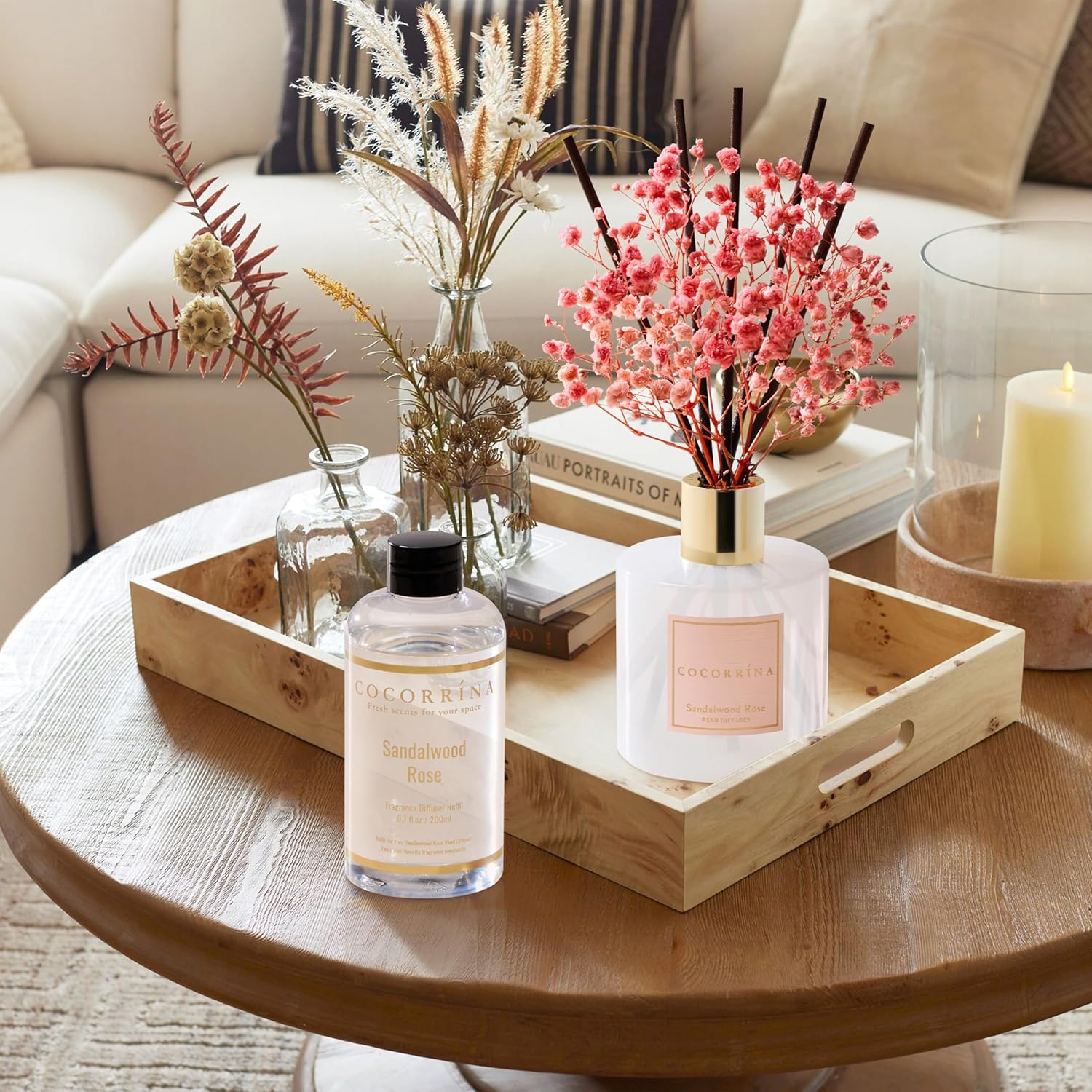COCORRINA Refill Sandalwood Rose Reed Diffuser with 8 Sticks