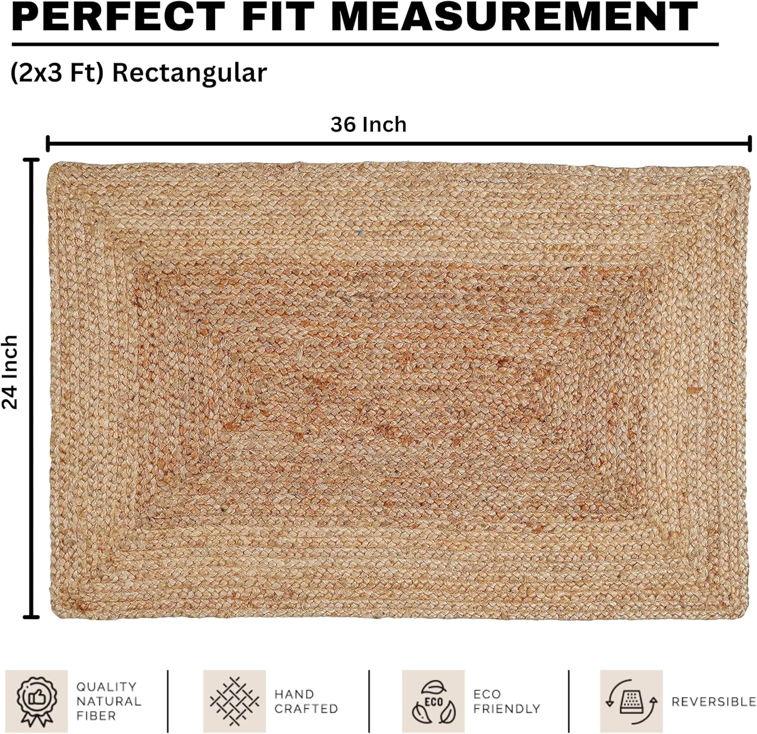 Jute Rug - Handwoven Natural Braided Reversible Rug for Living Room Kitchen Entryway Farmhouse Rustic Decor 24x36 Inch