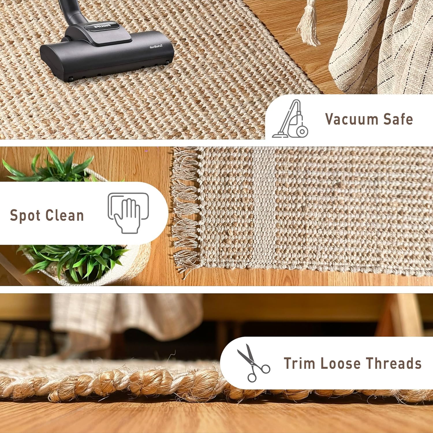 Chardin Home 2x3 Jute Cotton Woven Rug with Knotted Fringes