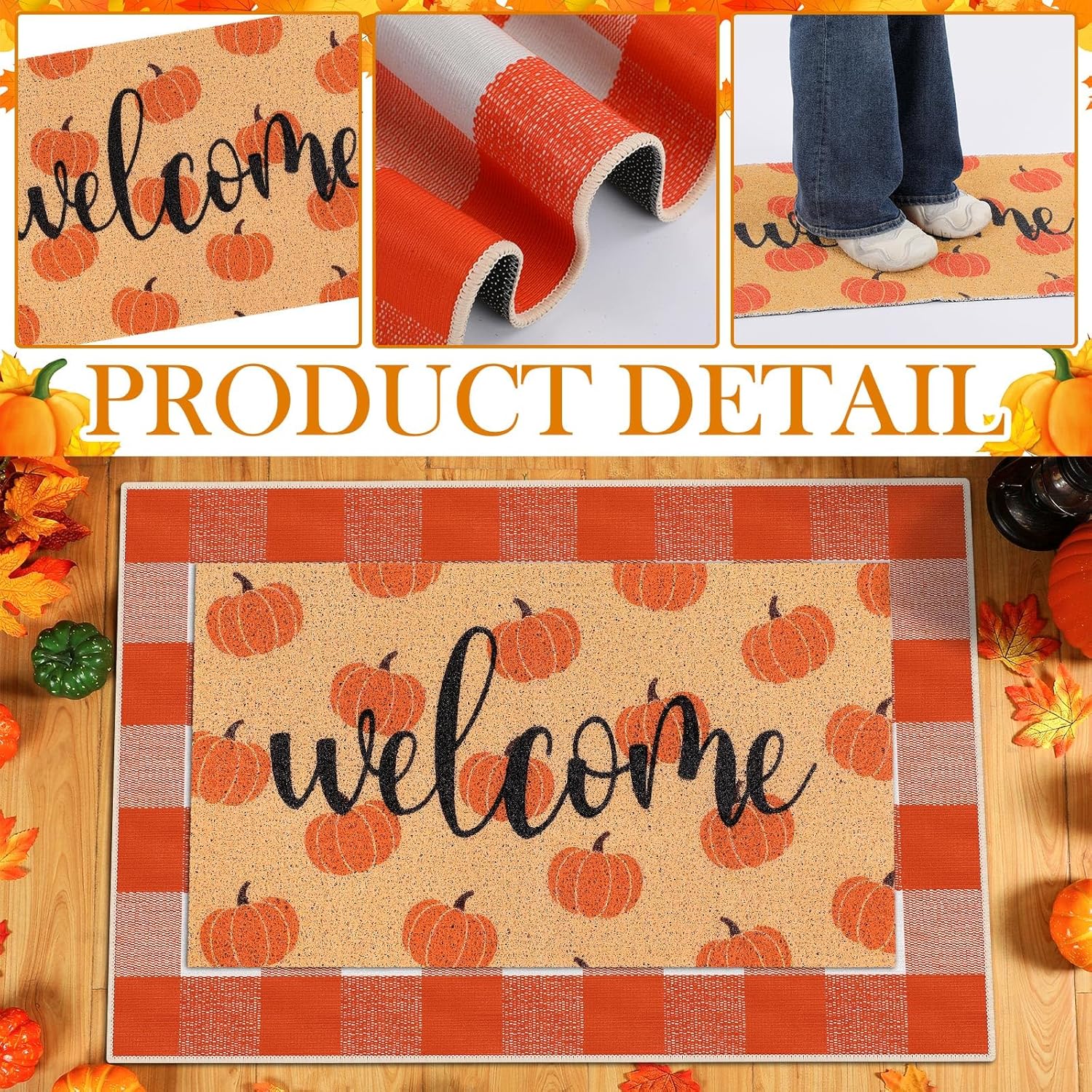 2 Pcs Fall Pumpkin Welcome Doormat Set