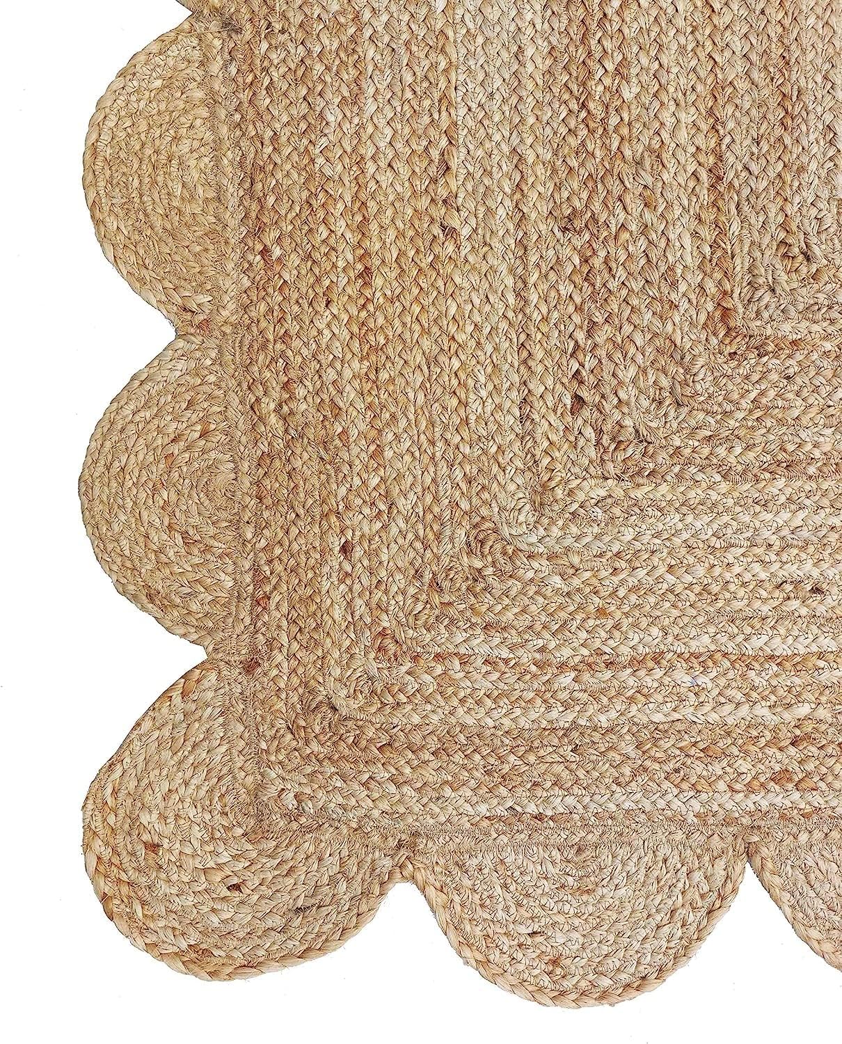 Jute Area Rug 2 x 3 Scalloped Pattern Natural