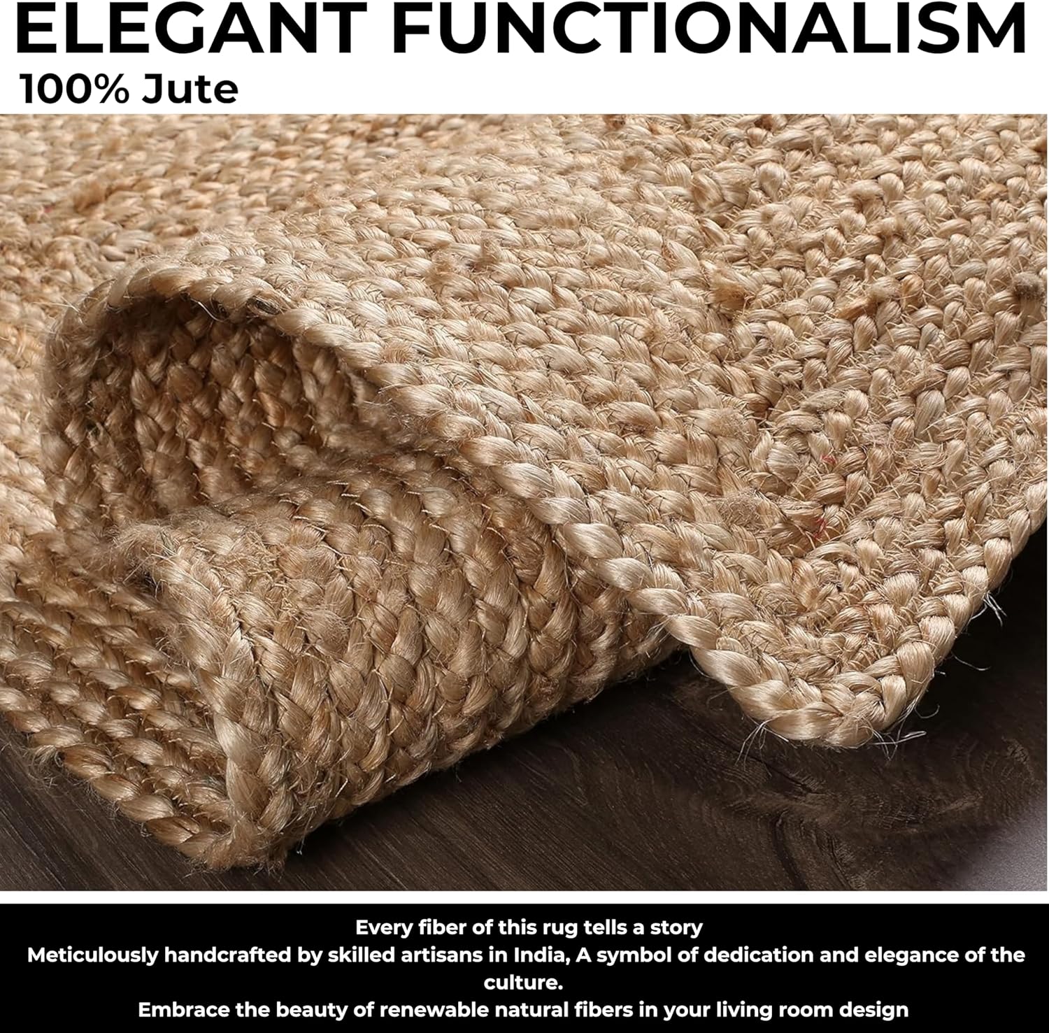 Jute Rug - Handwoven Natural Braided Reversible Rug for Living Room Kitchen Entryway Farmhouse Rustic Decor 24x36 Inch