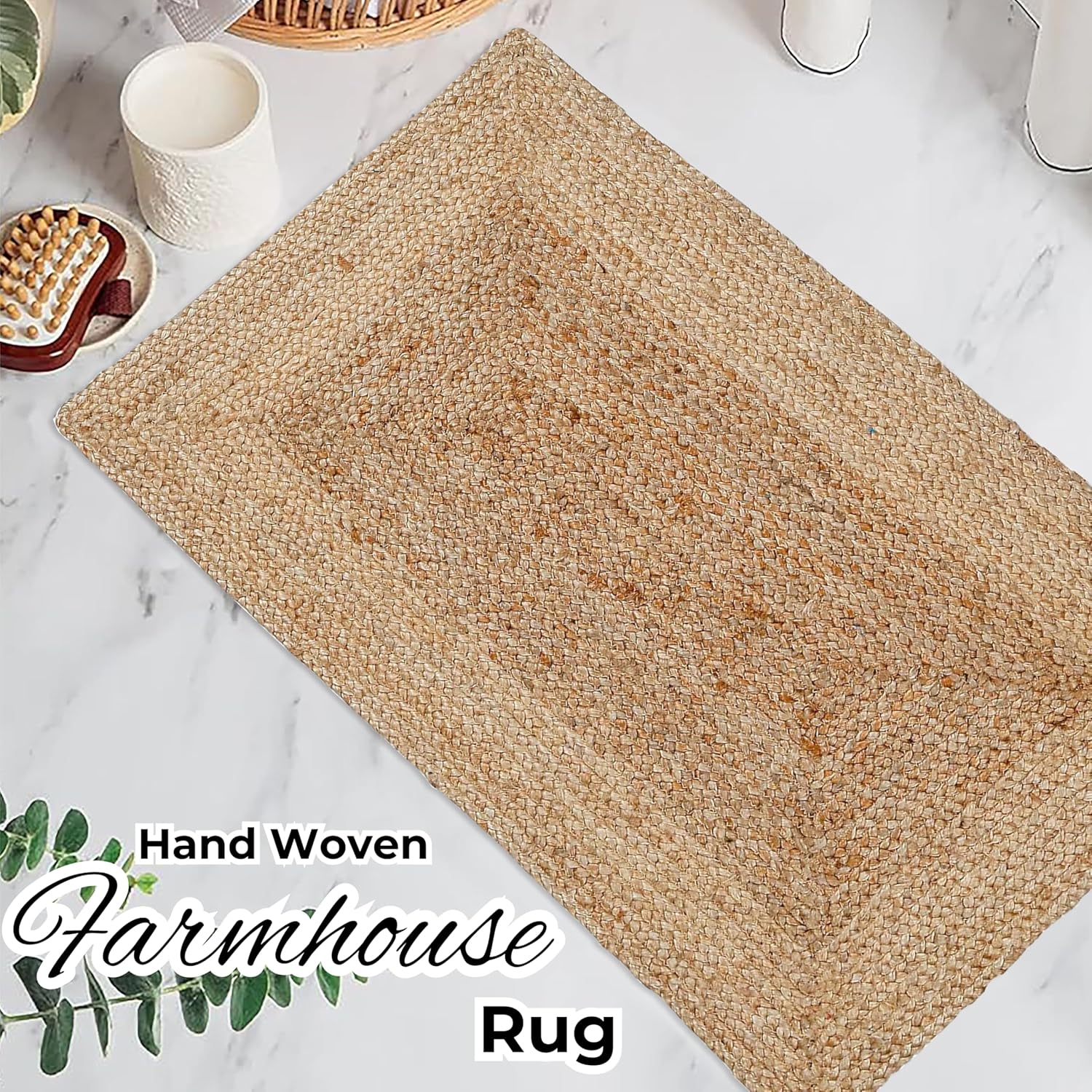 Jute Rug - Handwoven Natural Braided Reversible Rug for Living Room Kitchen Entryway Farmhouse Rustic Decor 24x36 Inch