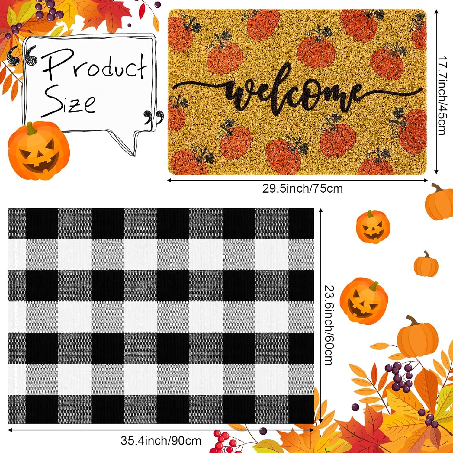 Fabbay 2 Pcs Fall Welcome Mat Halloween Decor