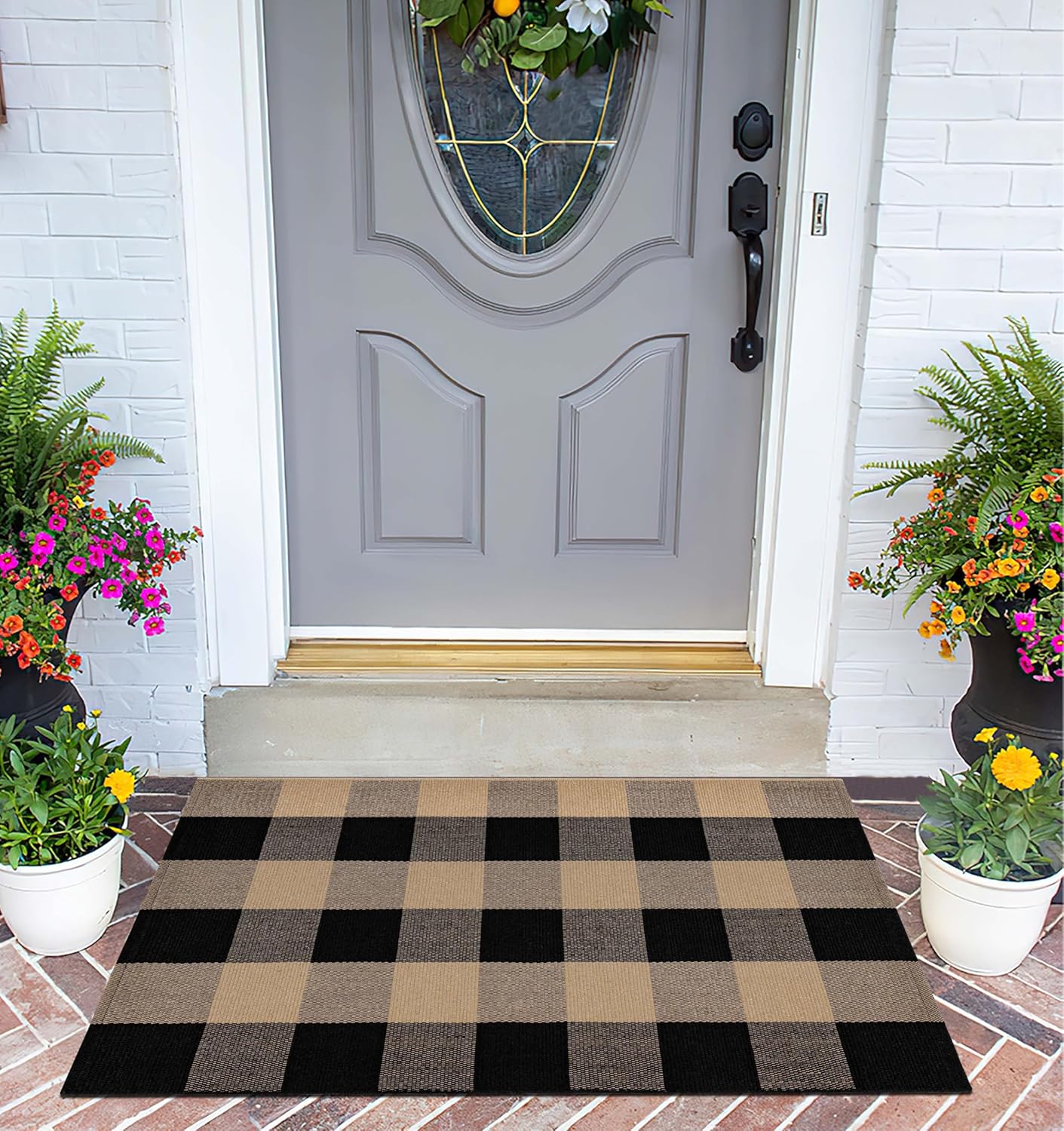 Checkered Front Door Mat 24x35 Buffalo Plaid Rug